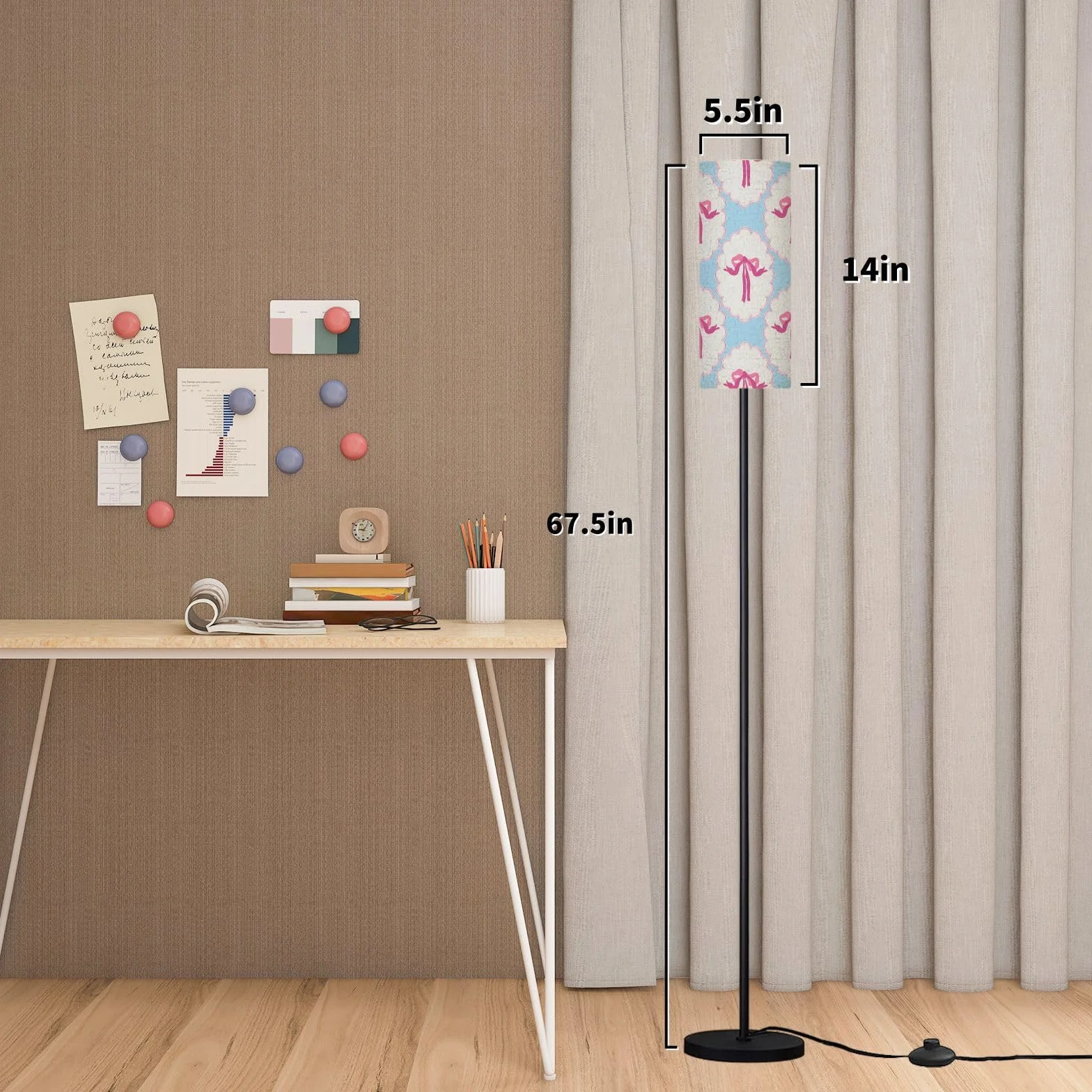 Nowoczesne lampy podłogowe do salonu, śliczne wstążki, ręcznie rysowane lampy stojące z lnianym abażurem, duża lampa na metalowym słupku, do sypialni, biura, czytania