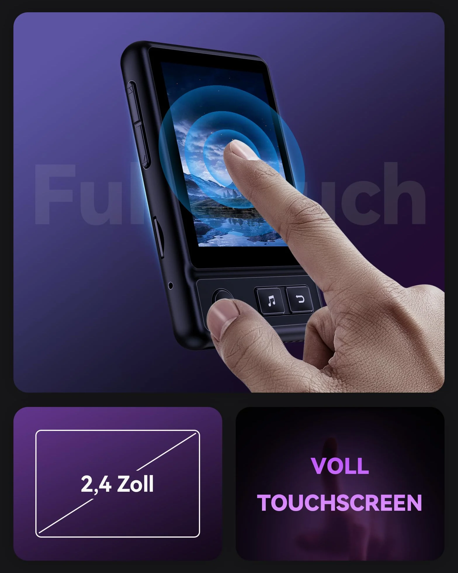 AGPTEK Odtwarzacz MP3 Bluetooth 5.3, 32 GB, ekran dotykowy, sportowy kolorowy ekran TFT 2,4", obsługuje karty TF do 128 GB, odtwarzacz z klipsem, wbudowany głośnik, radio FM, e-book, dźwięk HiFi,