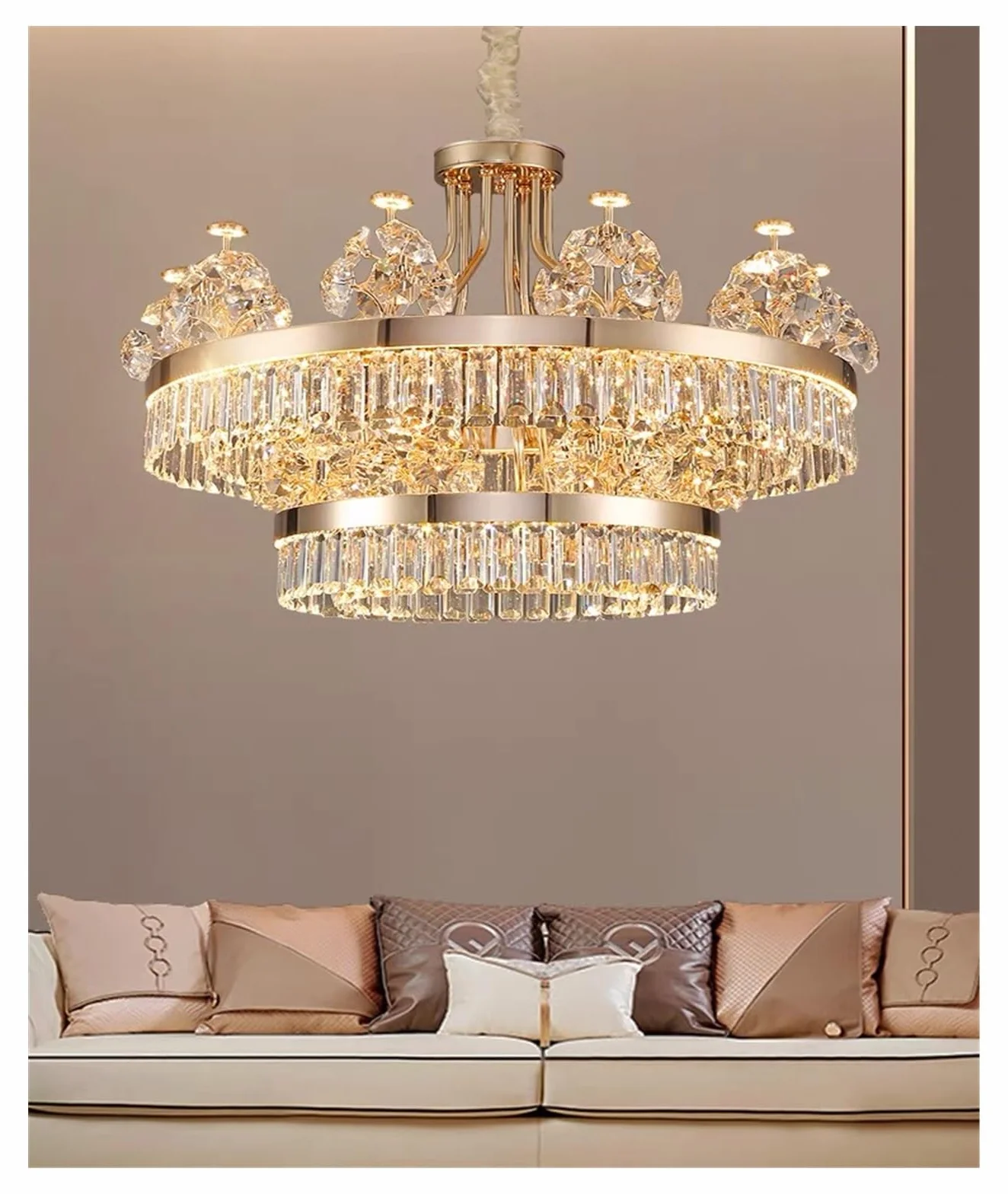 Nowoczesne żyrandole 2023 wysokiej klasy kryształowy K9, lampy wiszące do salonu, wyspy kuchennej, oświetlenie wewnętrzne LED (D100x60cm, białe światło)