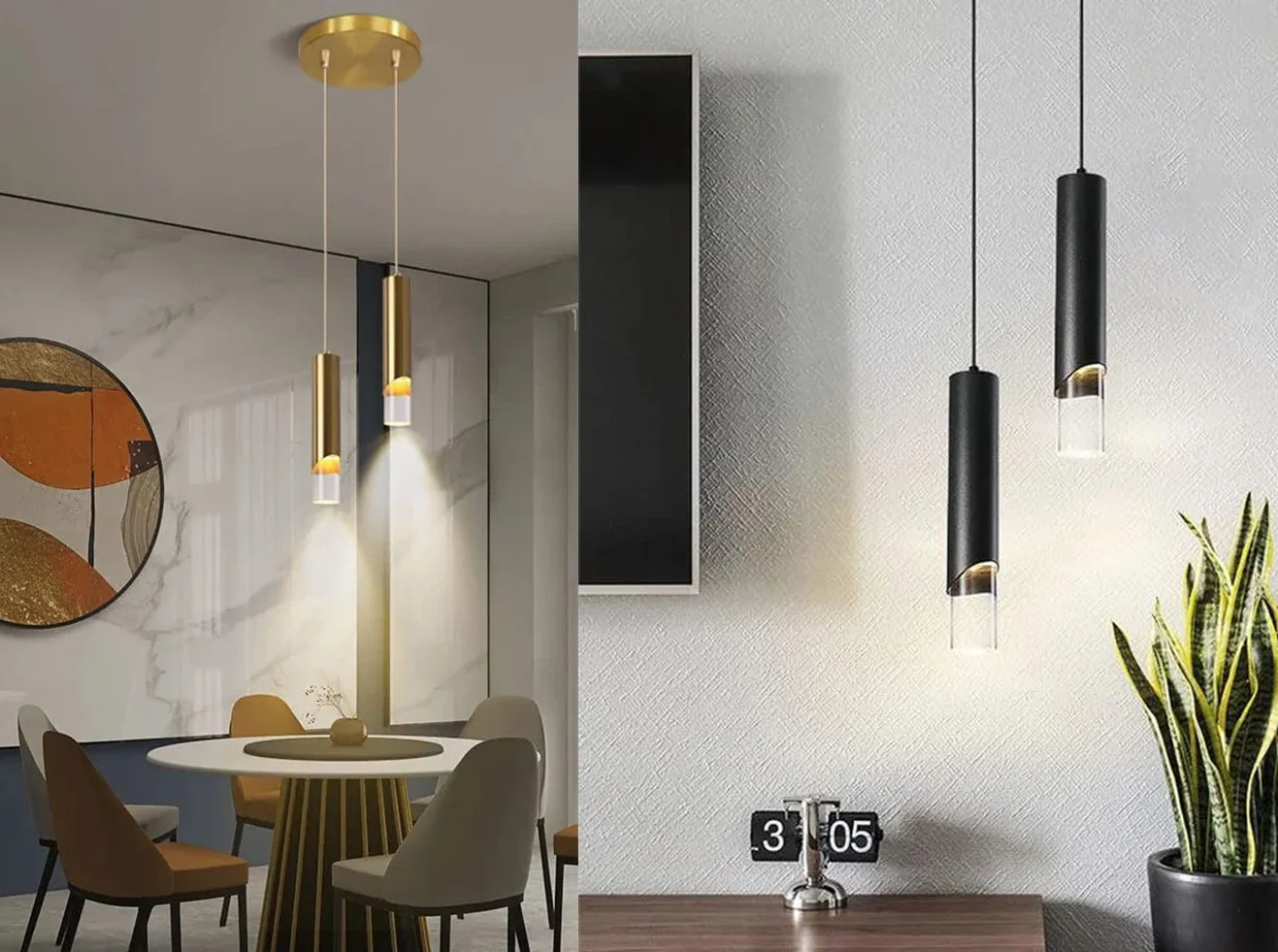 Nordyckie nowoczesne lampy wiszące minimalistyczne zawieszenie sufitowe Lampa wisząca z żyrandolem do kuchni salonu sypialni (Black 2-Light, białe światło)