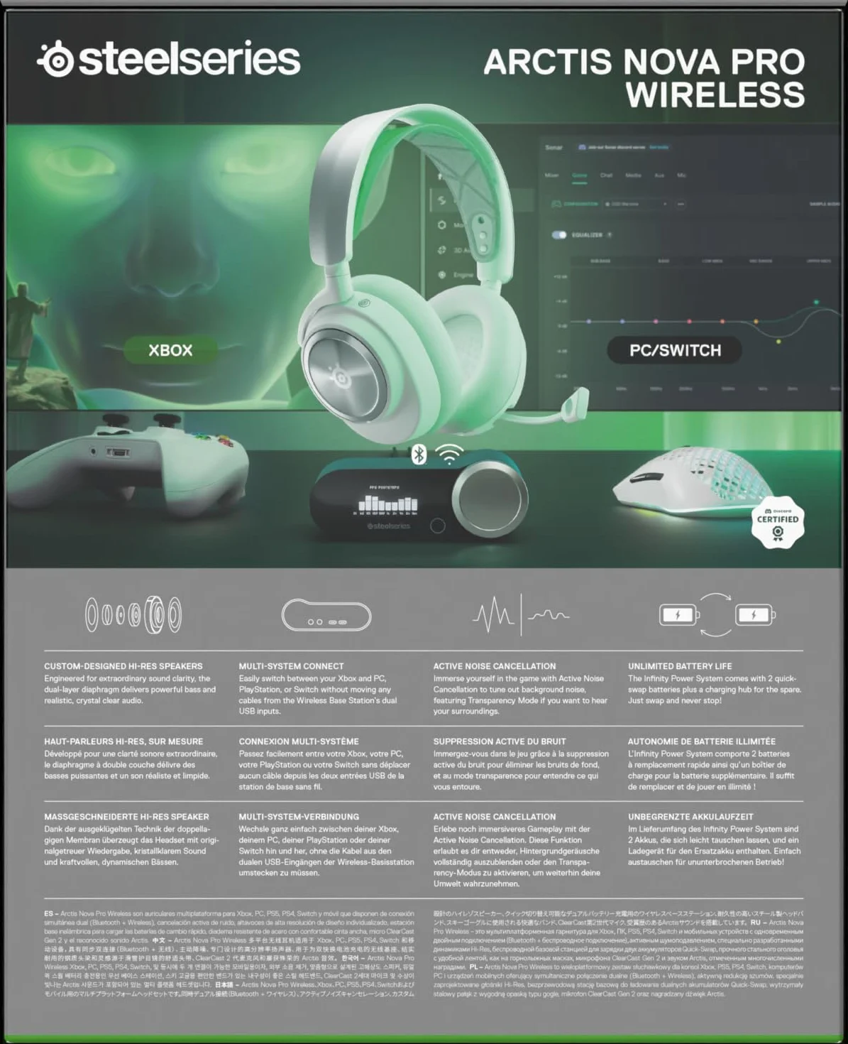 SteelSeries Arctis Nova Pro Wireless Xbox - wieloplatformowe bezprzewodowe słuchawki do gier - ANC - Białe