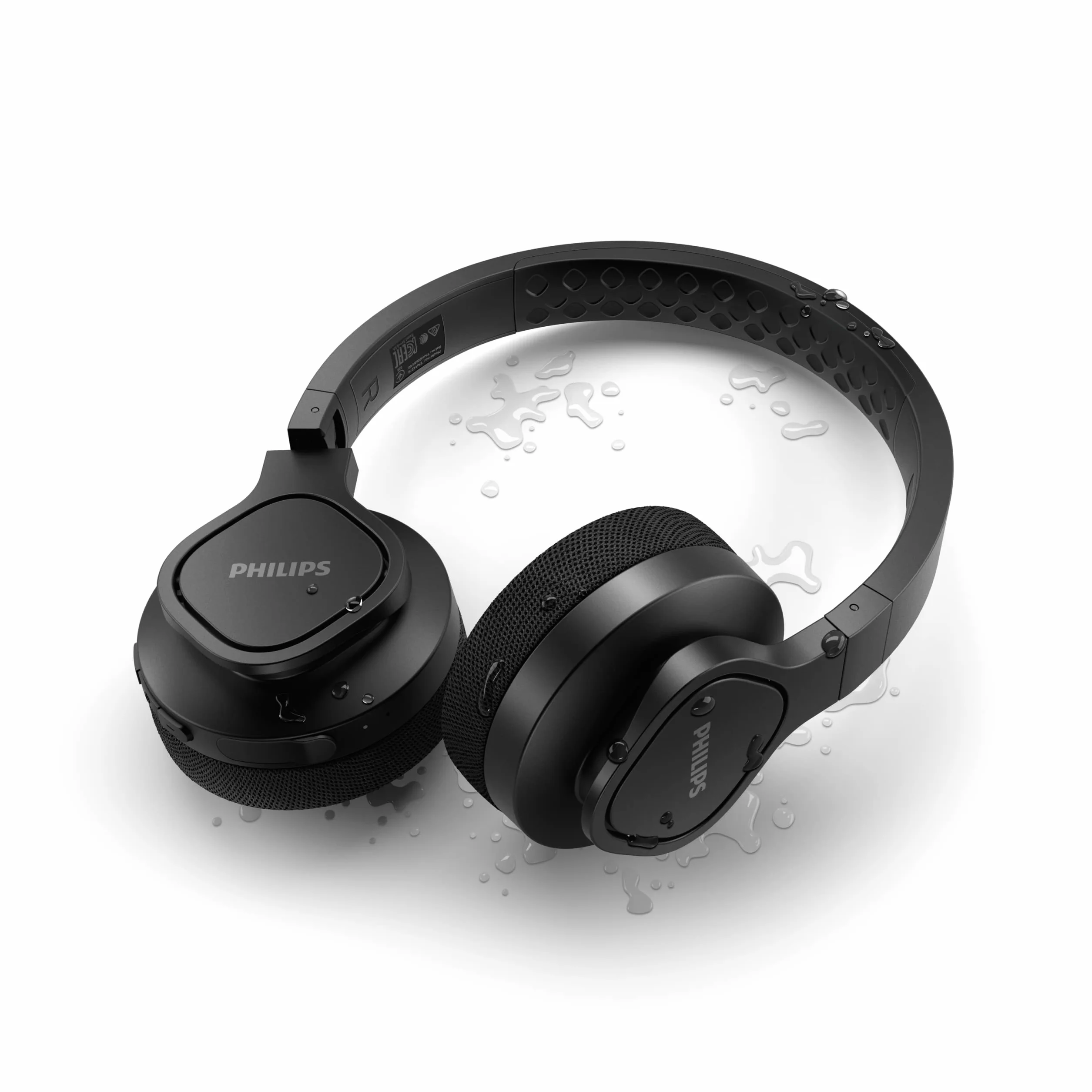 PHILIPS A4216BK/00 Bezprzewodowe Słuchawki Sportowe Nauszne 35 Godzin Odtwarzania, Stopień Ochrony Przed Pyłem i Wodą IP55, Chłodzące Nakładki Nauszne Czarny, 2021/2022 Model, On Ear, Go Sports