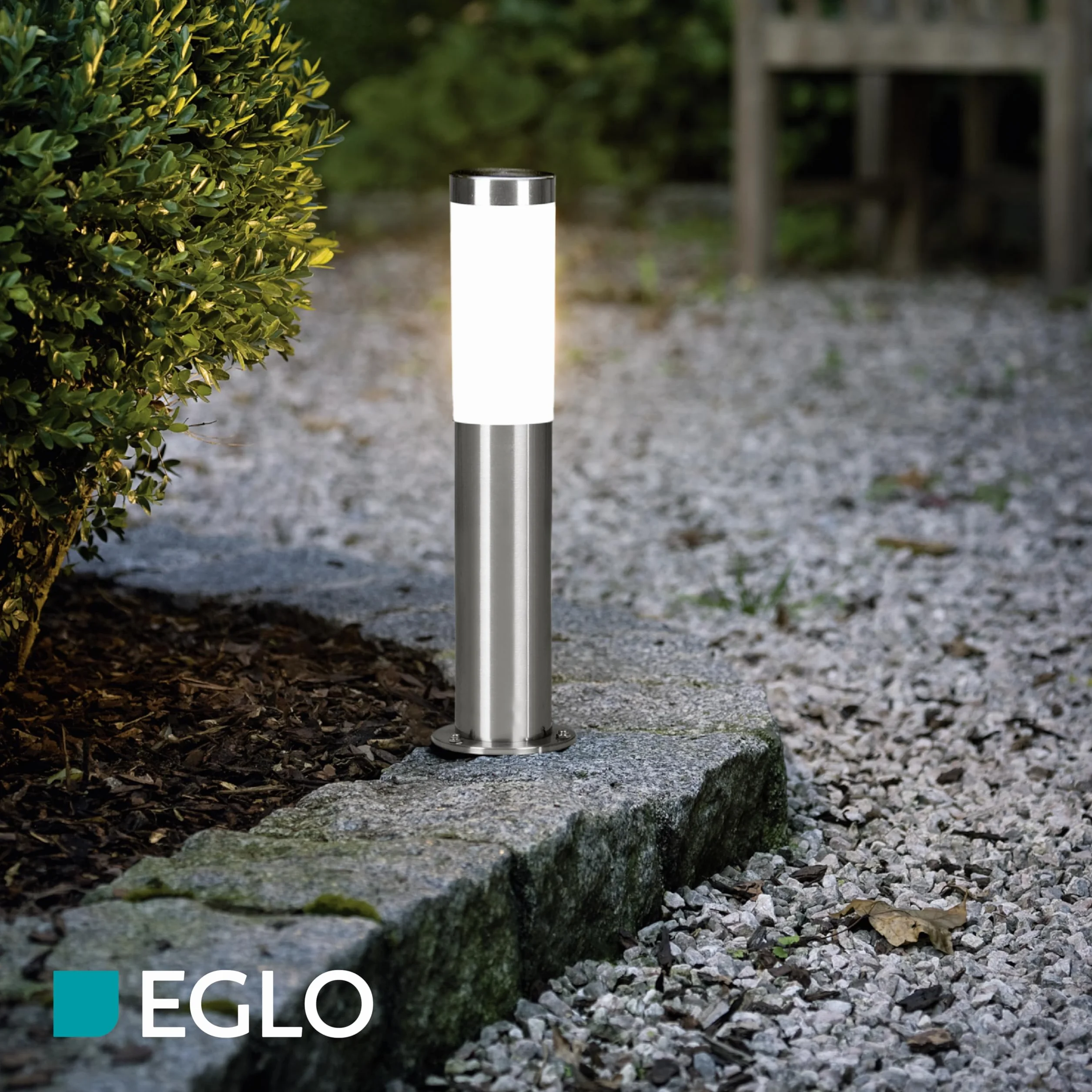 EGLO Helsinki zewnętrzna lampa drogowa LED | 1 źródło światła oświetlenie ścieżki ze stali nierdzewnej i tworzywa sztucznego srebrna biała oprawa : E27 IP44