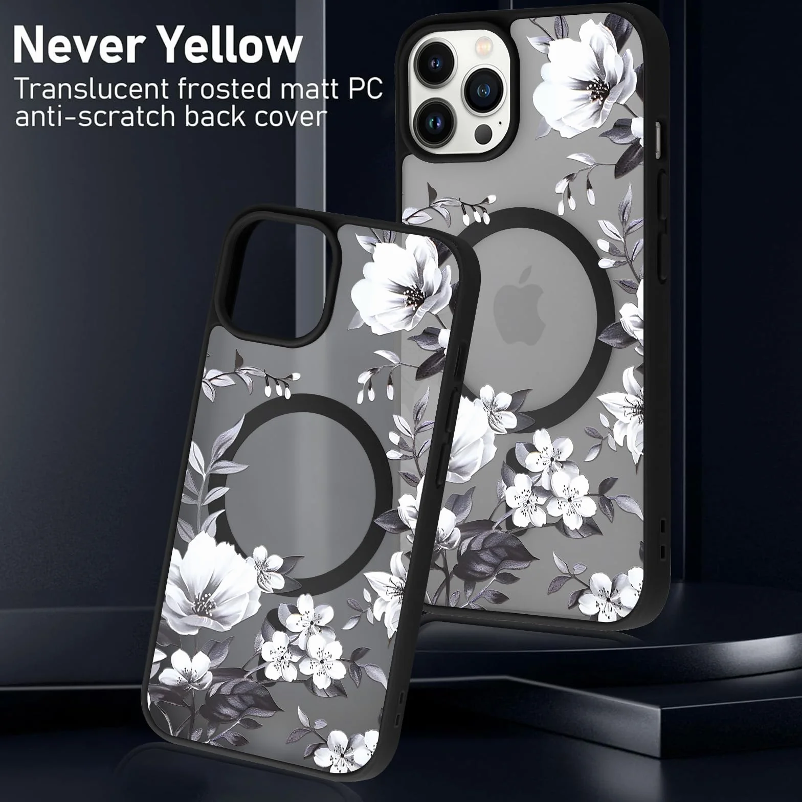 Yoedge Magnetyczne etui na telefon komórkowy iPhone 16 6,1", etui z paskiem, kompatybilne z MagSafe, wzór w kwiaty, półprzezroczyste etui ze sznurkiem, matowe, silikonowe TPU, odporne na uderzenia