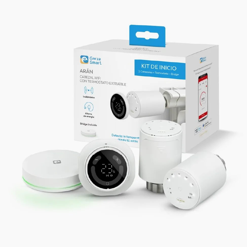 Garza - Zestaw 2 głowic WiFi do grzejnika + przenośny czujnik + mostek Zigbee, termostatyczny, sterowanie aplikacją i głosem, trybami ręcznymi/automatycznymi, wykrywaniem okien, zapobieganiem