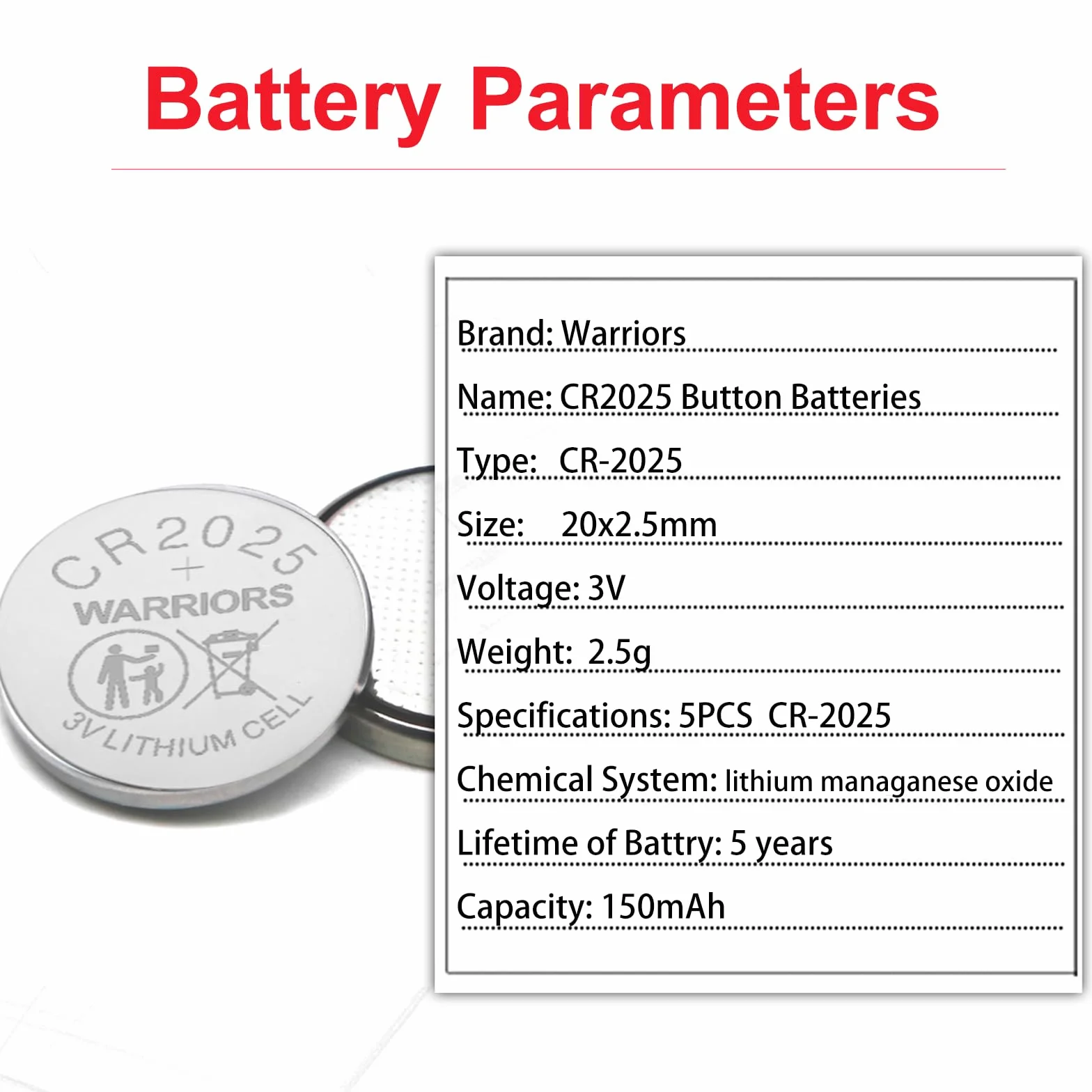 Warriors 10 x baterii CR2025 2025, 3V litowe, w opakowaniu zabezpieczonym przed dziećmi, do urządzeń elektronicznych i kluczyków samochodowych
