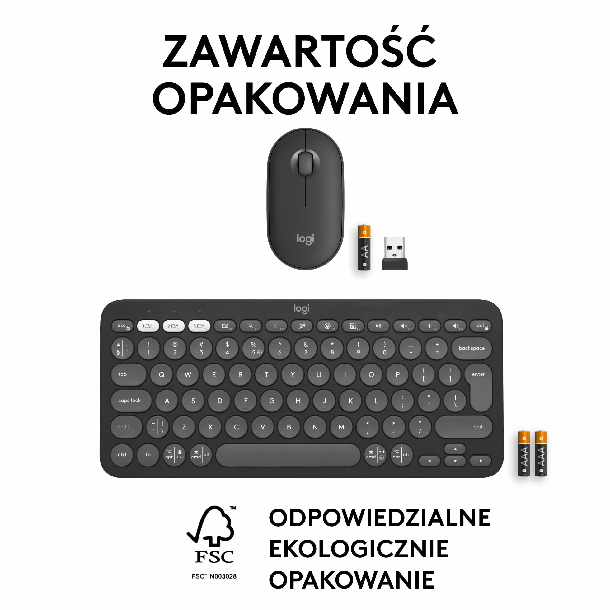 Logitech Pebble 2 Combo Bezprzewodowa klawiatura i mysz Logi Bolt Bluetooth Grafit