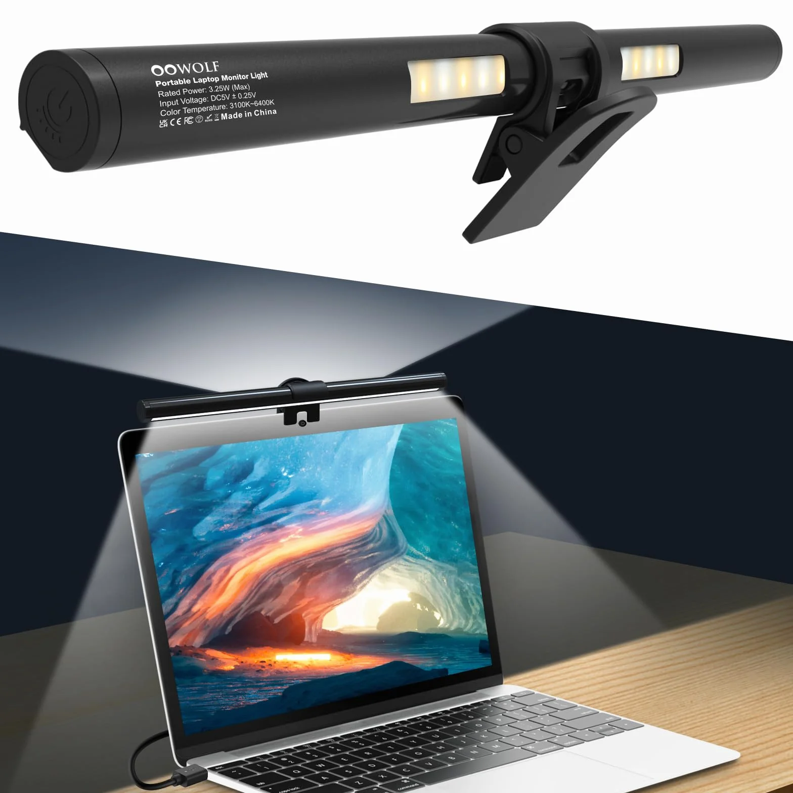 OOWOLF Lampa do Monitora 33 cm Podwójne Światło USB Ściemnialna Funkcja Pamięci 3 Temperatury Barwowe