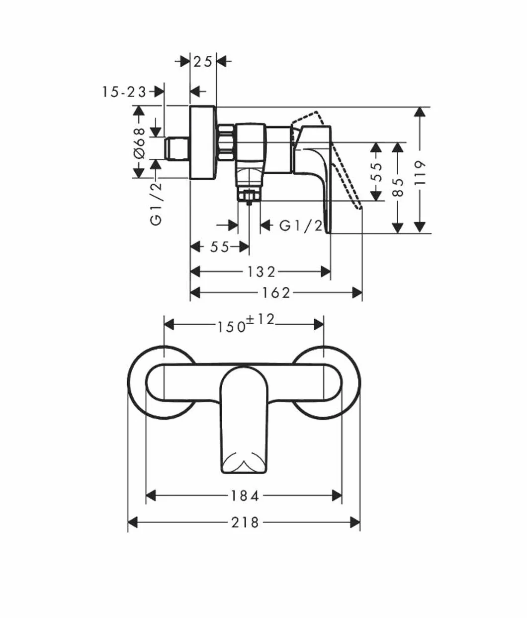 hansgrohe Bateria prysznicowa Rebris E, natynkowa bateria prysznicowa do 1 funkcji, chrom