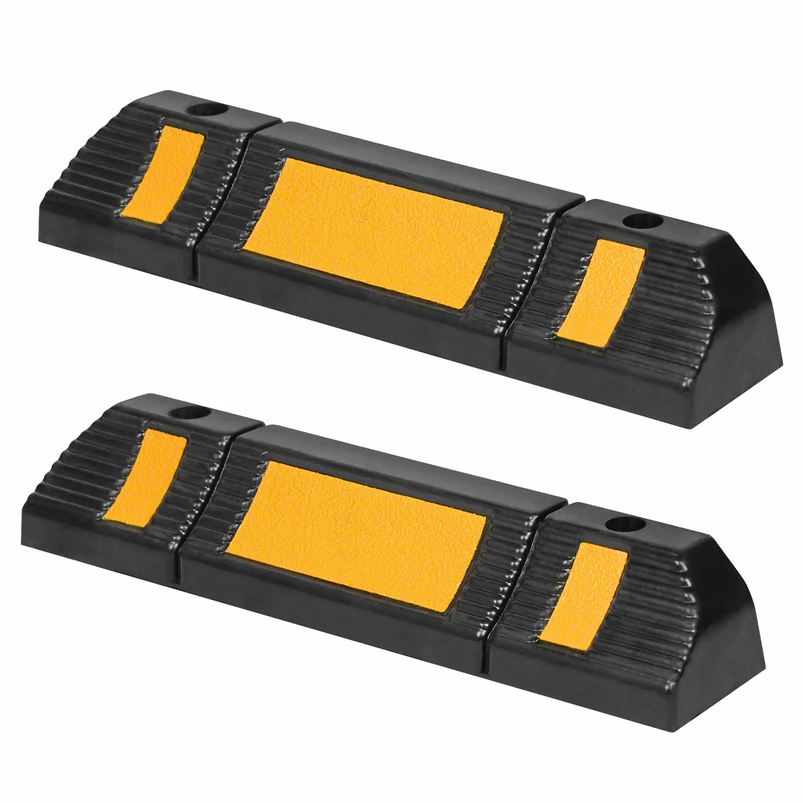 UISEBRT Gumowy stoper parkingowy do garażu – 2 gumowe stopery parkingowe, bariera parkingowa z paskami odblaskowymi do garażu i parkingu, 60 x 12 x 10 cm, czarny + żółty (2 sztuki)