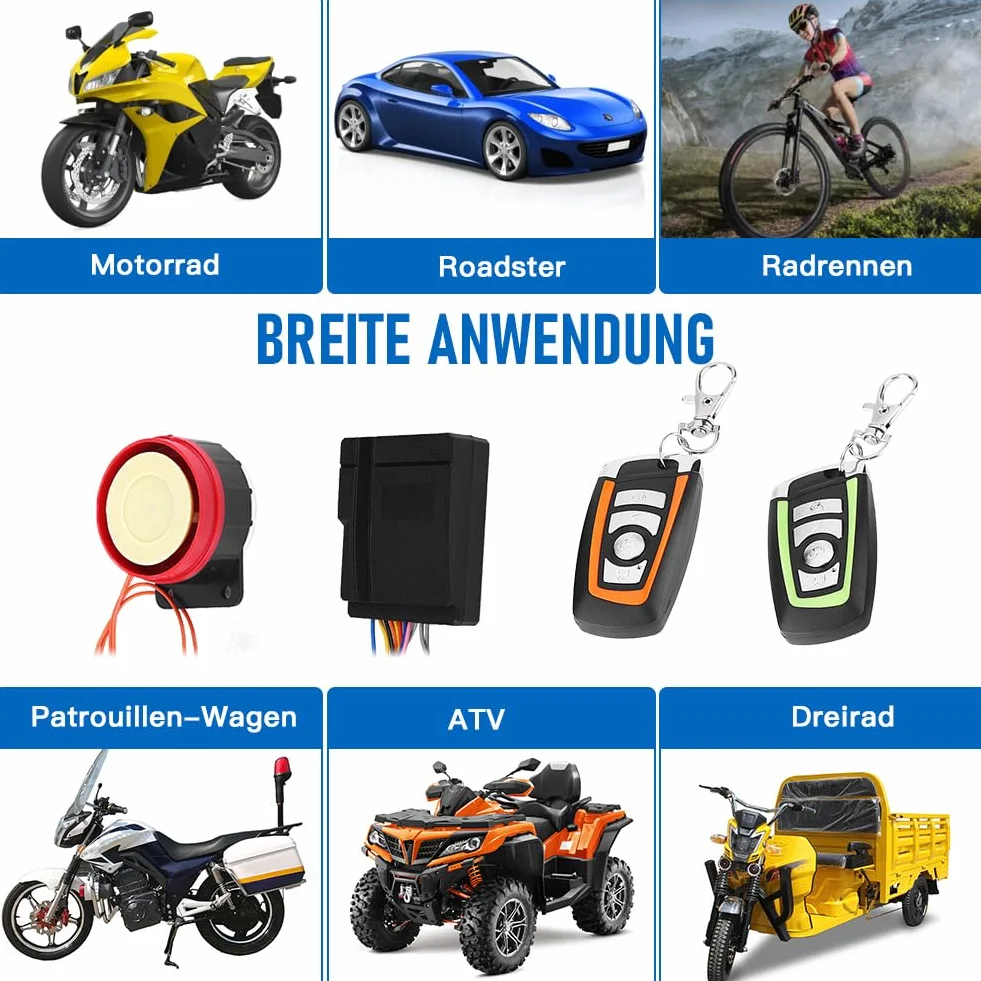 Motocyklowy system alarmowy 12V 125dB uniwersalny wodoodporny bezprzewodowy z 2 pilotami