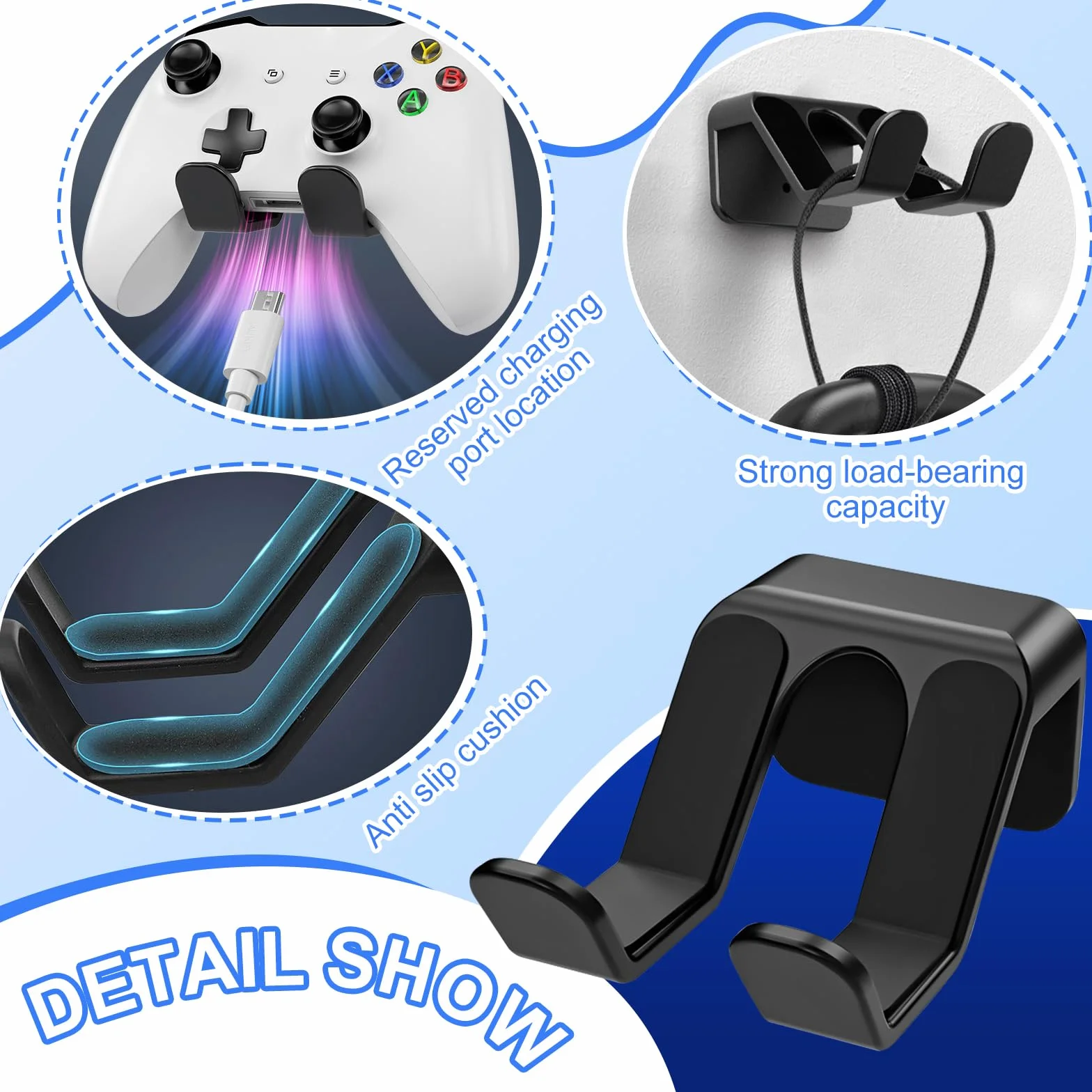 Uchwyt do Kontrolera Ścienny Uniwersalny Hak na Xbox PS4 PS5 Switch i Słuchawki 3 Sztuki
