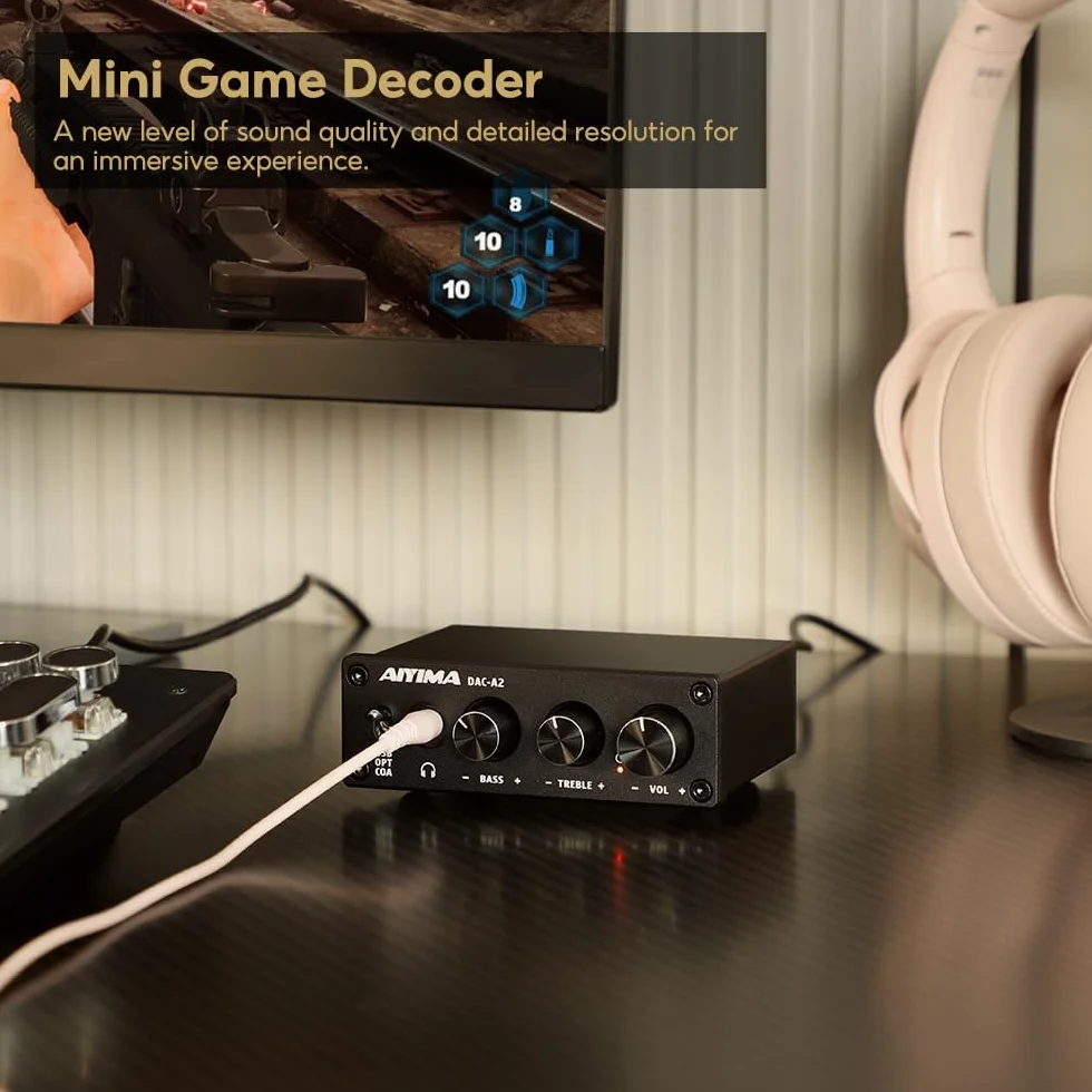 AIYIMA DAC-A2 mini dekoder audio DAC USB 24-bit 192 kHz koncentryczne optyczne do RCA wyjście słuchawkowe