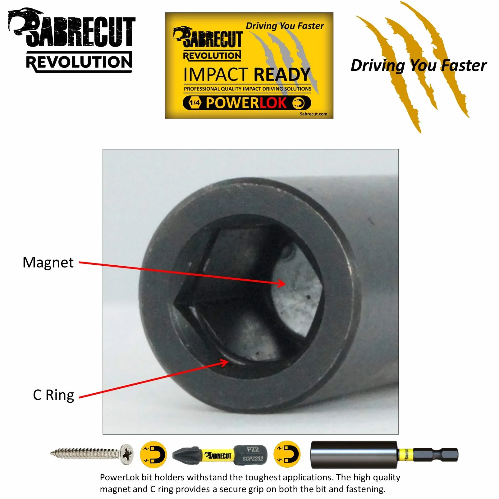 4 sztuki SabreCut SCRK1 magnetyczne 60 mm i 152 mm profesjonalne uchwyty do bitów udarowych z 2 x 32 mm wkrętakami PZ2 kompatybilne z Dewalt, Milwaukee, Makita, Bosch i innymi