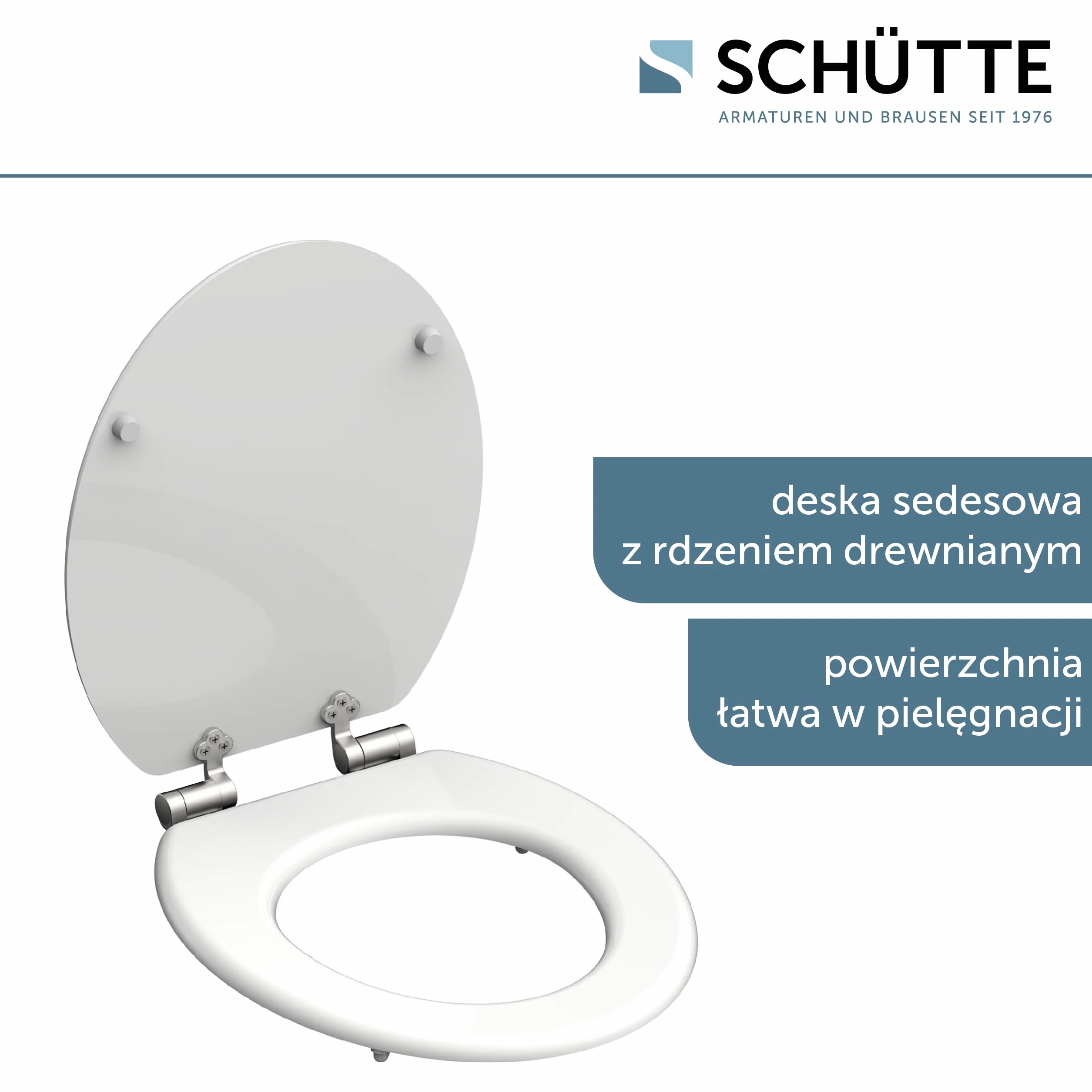 SCHÜTTE Deska sedesowa wolnoopadająca z drewna, deska sedesowa z płyty MDF, rdzeń drewniany, deska sedesowa z deską klozetową | obciążenie do 175 kg | biała