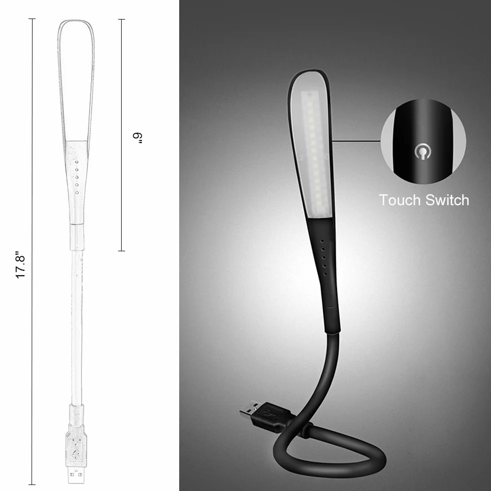 LEDGLE 2.8W LED ściemnialna lampa USB z 3 poziomami jasności, lampka nocna do czytania, białe światło 6000 K