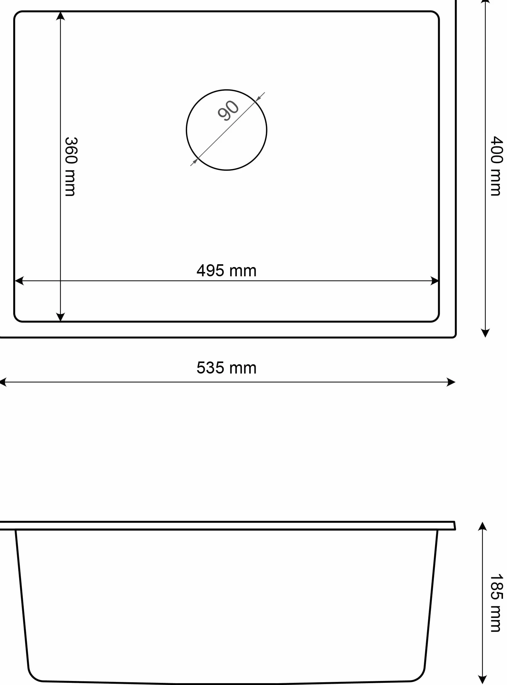 Granitan - Umywalka pod umywalkę BIAŁY MANADO - 1 umywalka - 80% granit - biały - 53,5 x 40 cm - Syfon Chrom - Zintegrowana zmywarka lub pralka - higieniczna - Made in Poland