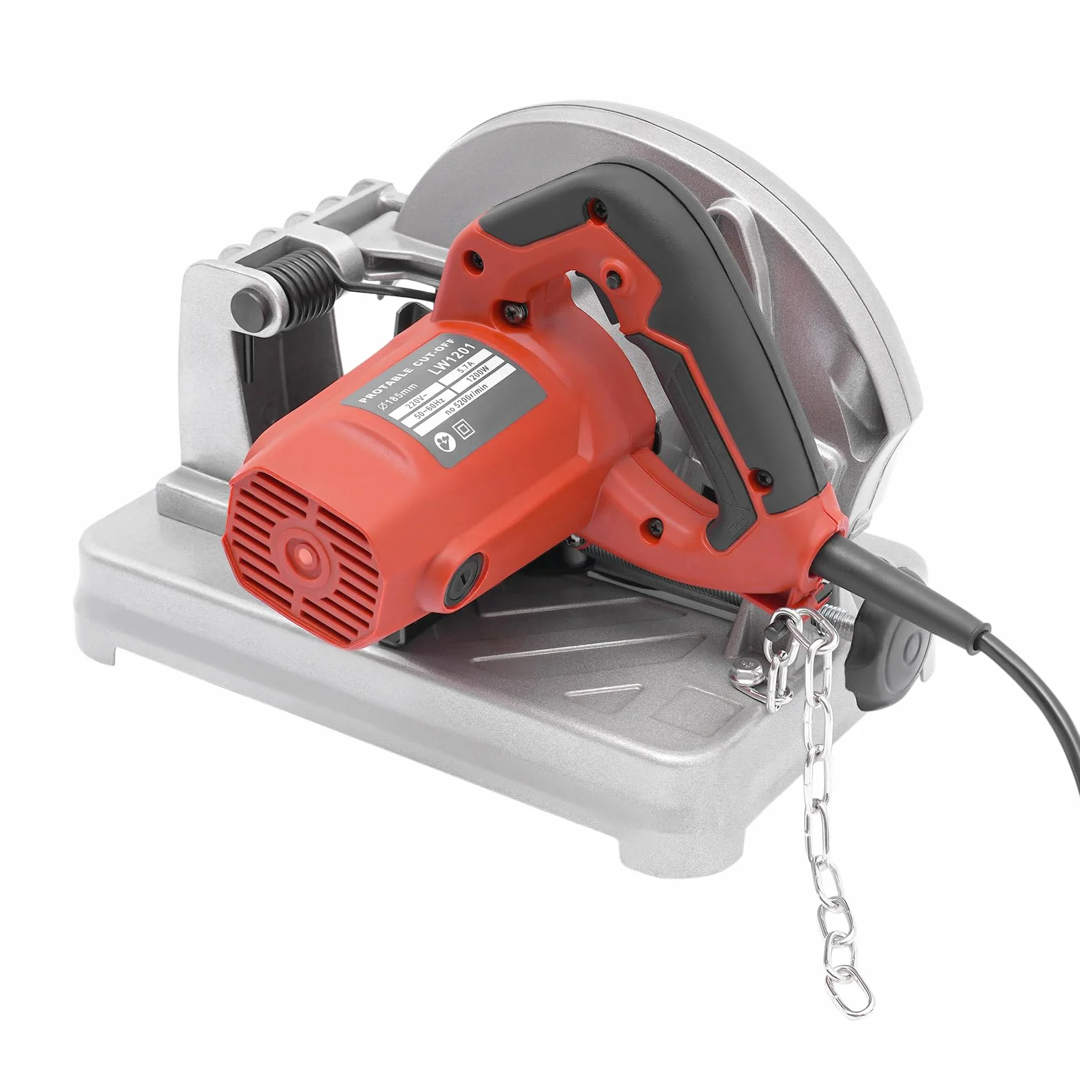 Piła ukośna do metalu 1200 W, piła ukośna 5200 RPM, brzeszczot 185 mm, kąt cięcia 0-45°, uniwersalna maszyna do cięcia drewna, stali, aluminium, ścian, podłóg (czerwona)
