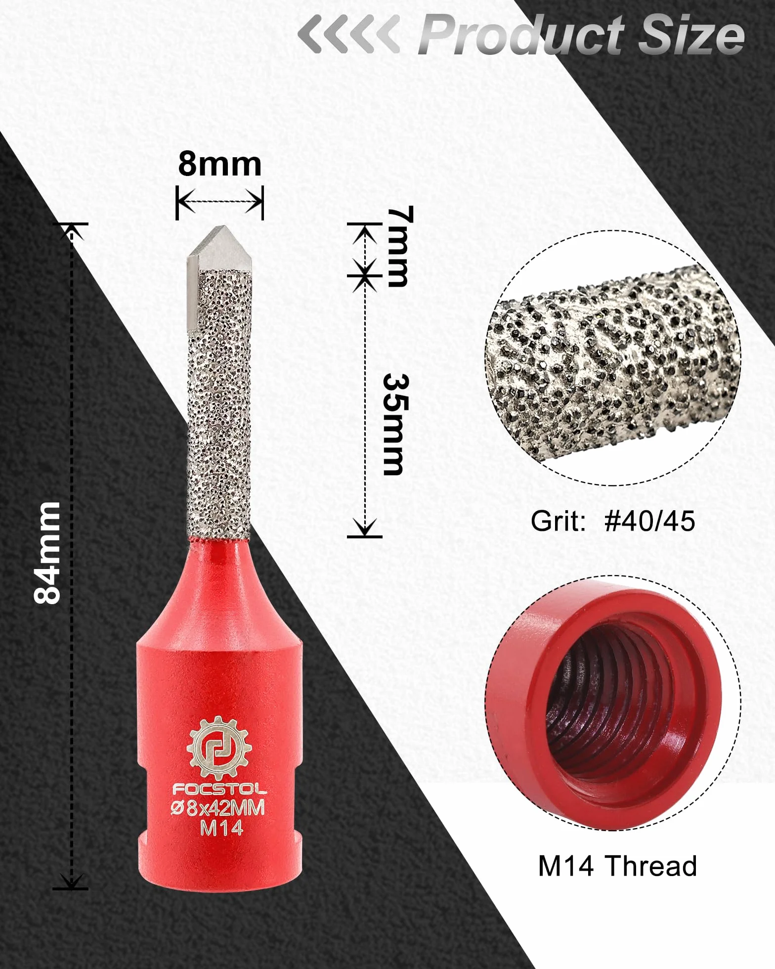 FOCSTOL Wiertło diamentowe do zaprawy - 3 sztuki 8 mm x 42 mm wiertło diamentowe z twardym metalowym wiertłem do usuwania zaprawy i punktowania cegieł murarskich