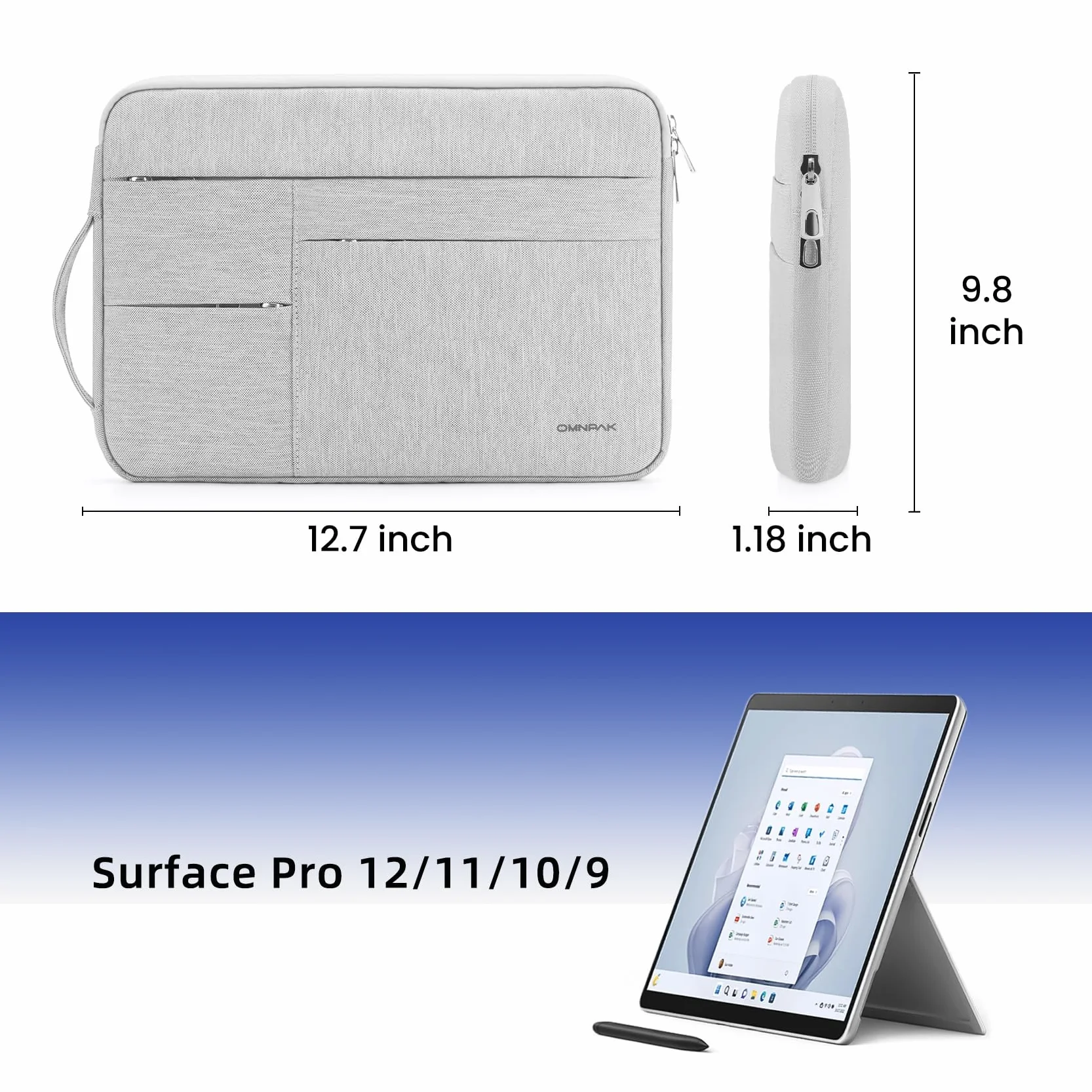 Omnpak Pokrowiec na Surface Pro 13 calowy wodoodporna torba na laptopa z kieszenią i uchwytem