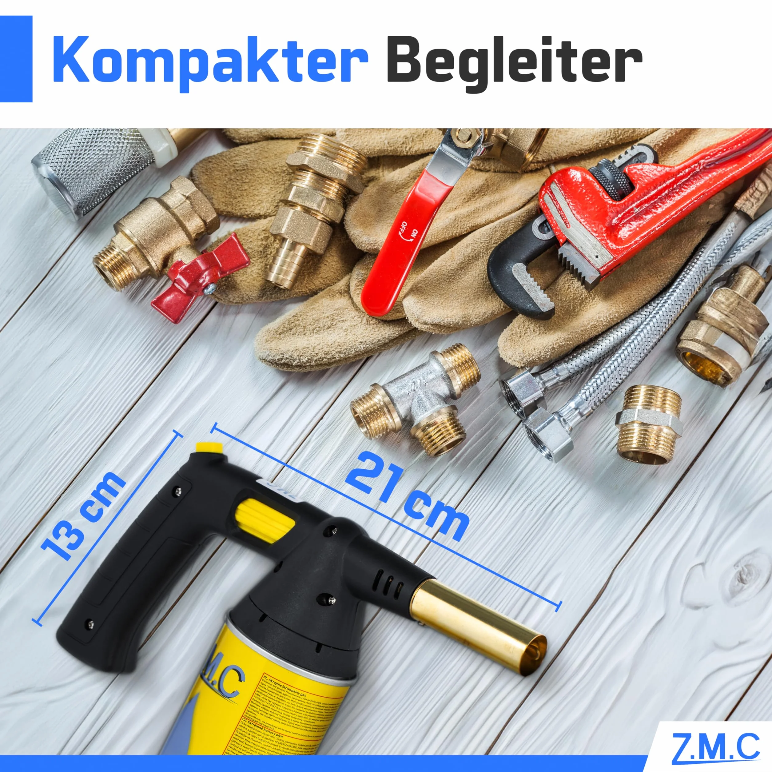 ZMC palnik do lutowania, zapalarka gazowa z zapłonem piezoelektrycznym + 4 x kartusze 227 g | nasadka Bunsena, palnik do flambira, zapalarka węgielka, lampa lutownicza