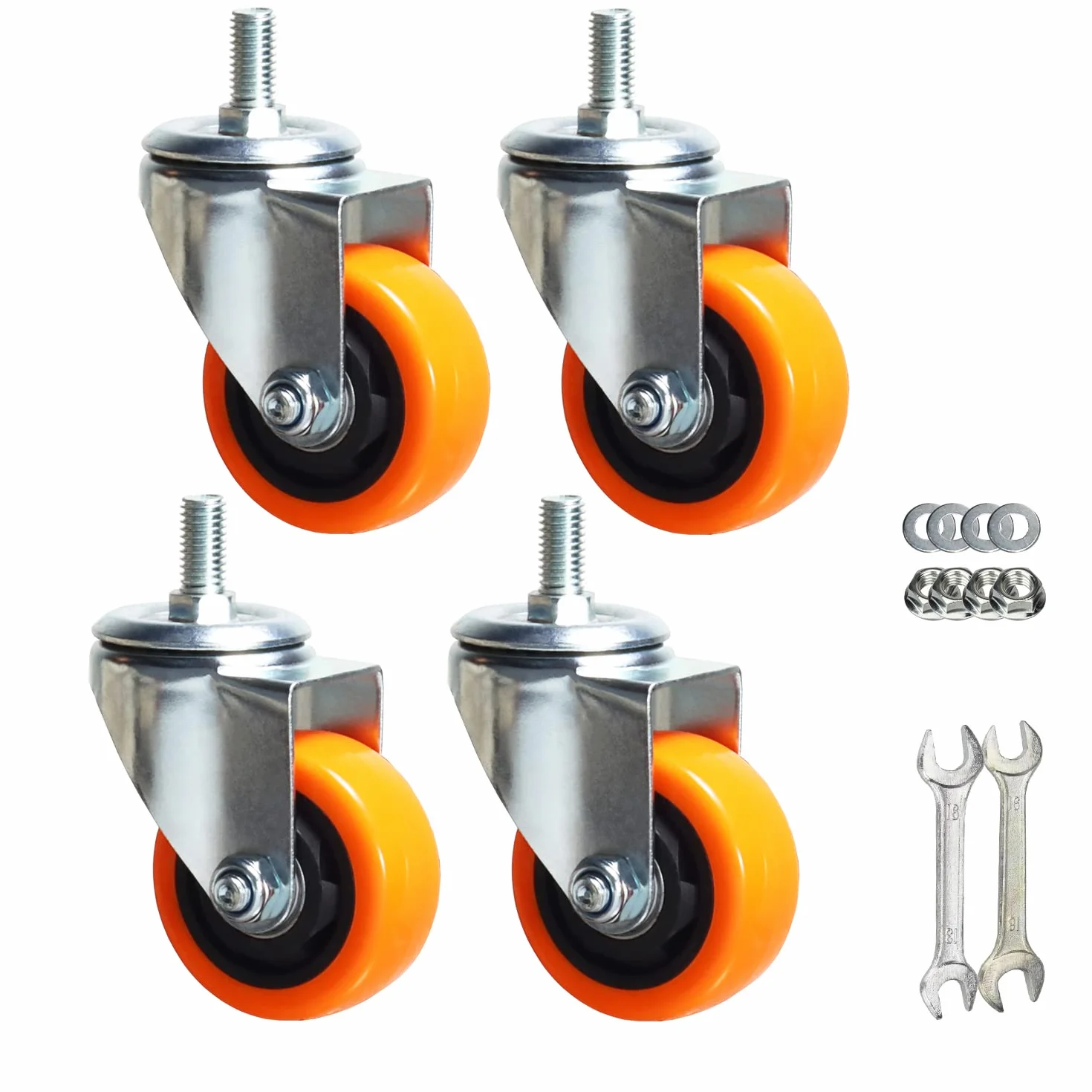 Wytrzymałe, obrotowe koła, 3-calowe żółte kółka z trzpieniem metrycznym M12-1,75x25 mm, podwójne hamulce, kółka bezpieczne do 1200 funtów/zestaw do przemysłu i mebli, zestaw 4 szt.