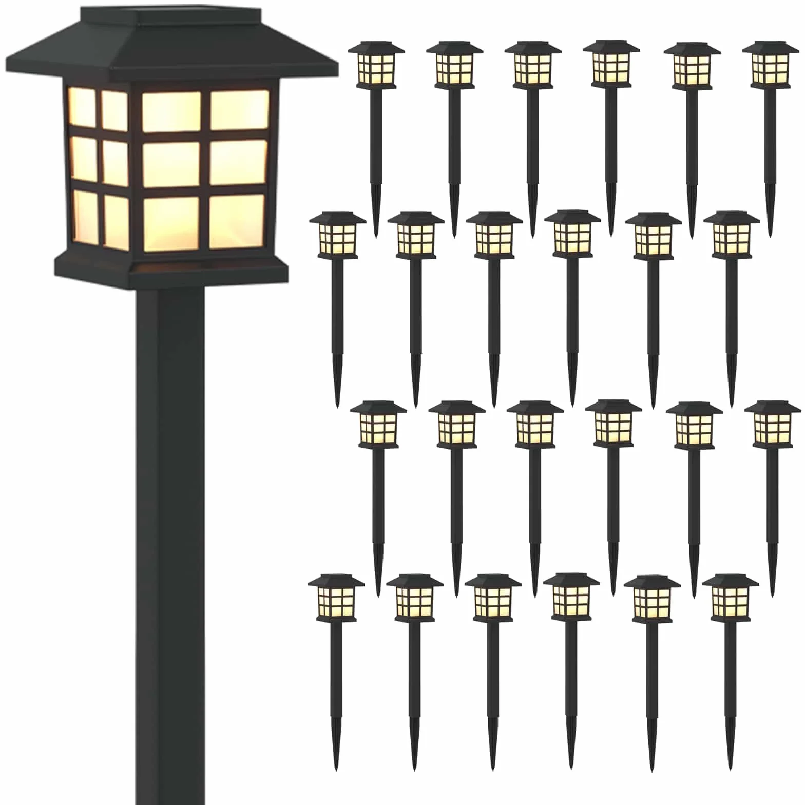 vidaXL Zewnętrzne lampy solarne ze szpikulcem podłogowym 24 szt. 38,5 cm PP, nowoczesne solarne światła z palikiem, odporne na warunki atmosferyczne do oświetlania ogrodu i trawnika