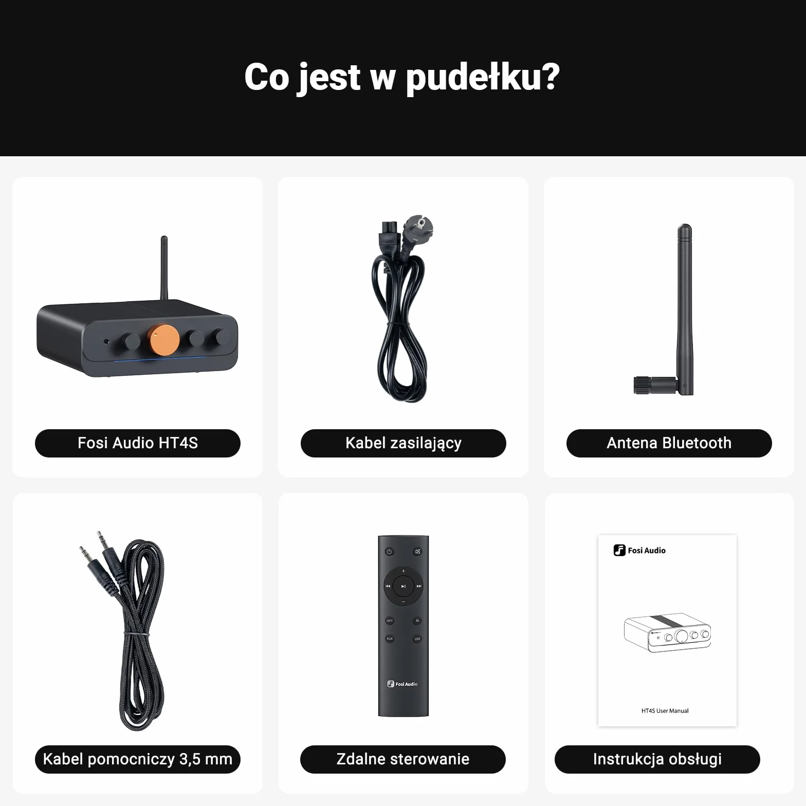 Fosi Audio HT4S Wzmacniacz Bluetooth do Głośników Zewnętrznych, 4-Kanałowy Wzmacniacz Mocy do Kokpitu Wyścigowego Bass Shaker Sim, Stereofoniczny Domowy Odbiornik Audio 4.1/5.0 CH