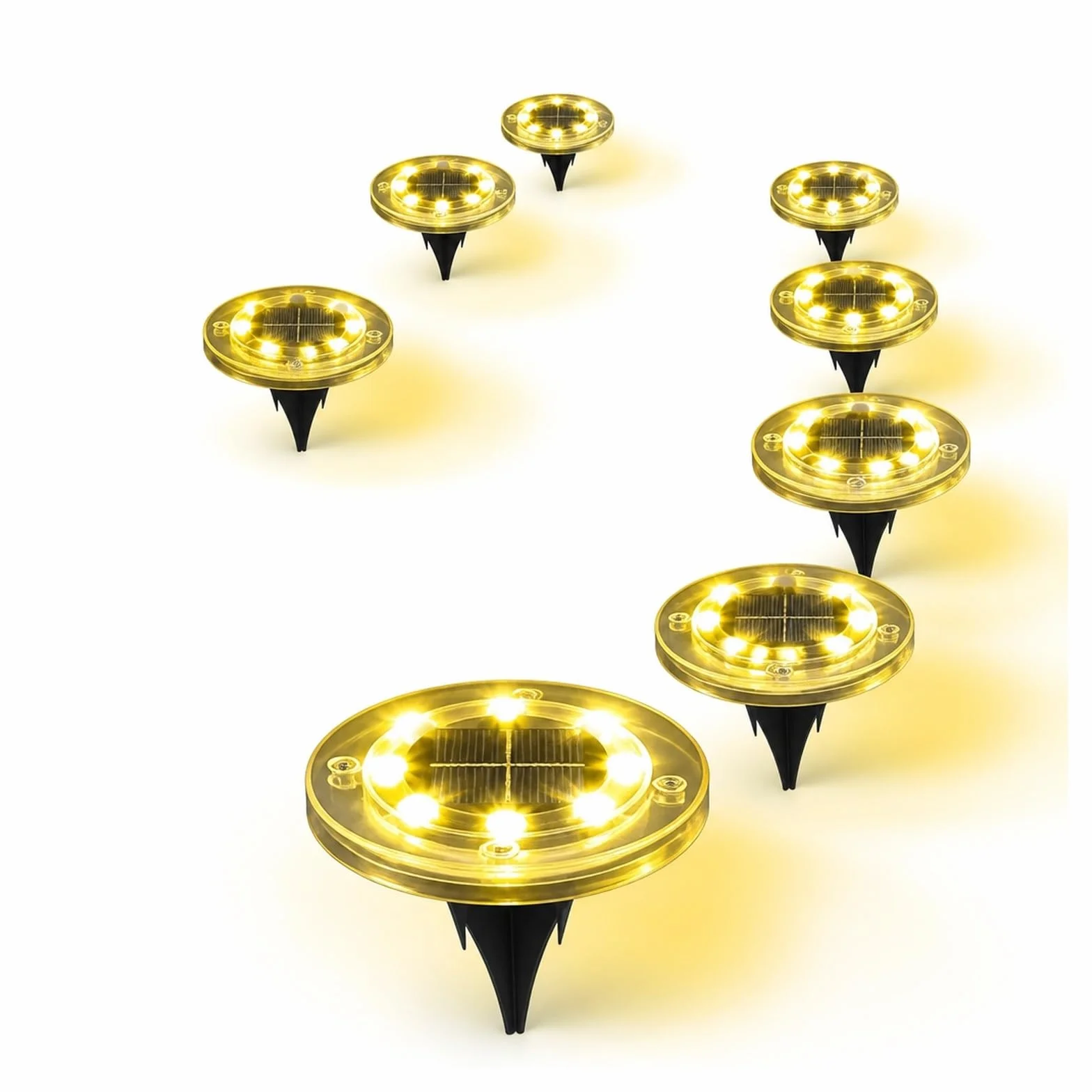 Lampy Solarne Naziemne, 10 Szt. Solarne Światło Gruntowe Zewnętrzny Dysk 8LED do ścieżki tarasowej(10pcs white light)