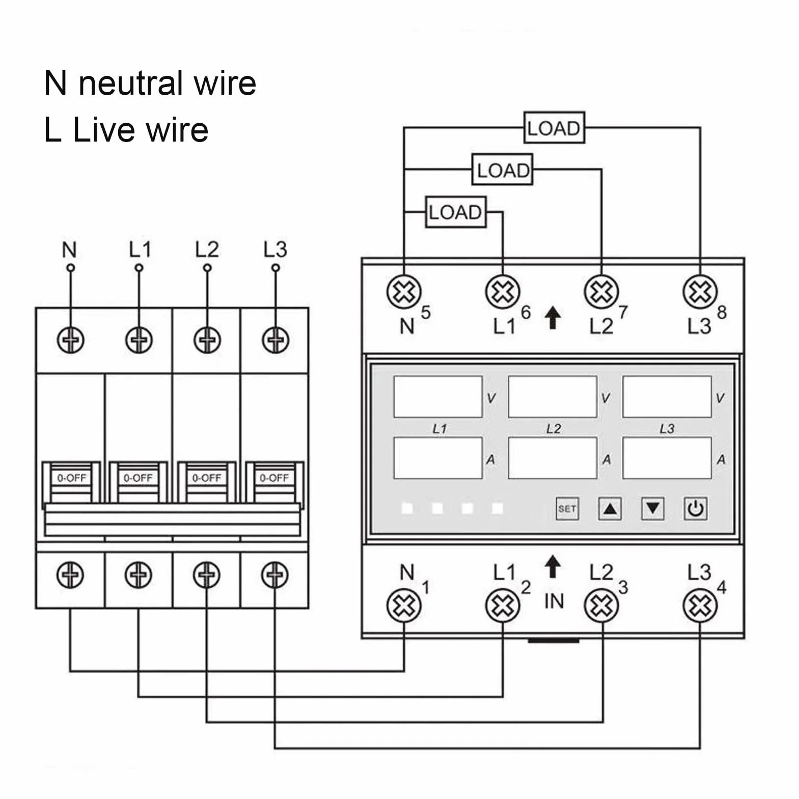 Przekaźnik Podnapięciowy 3-fazowy Regulowany AC120V-300V 63A z Woltomierzem i Amperomierzem