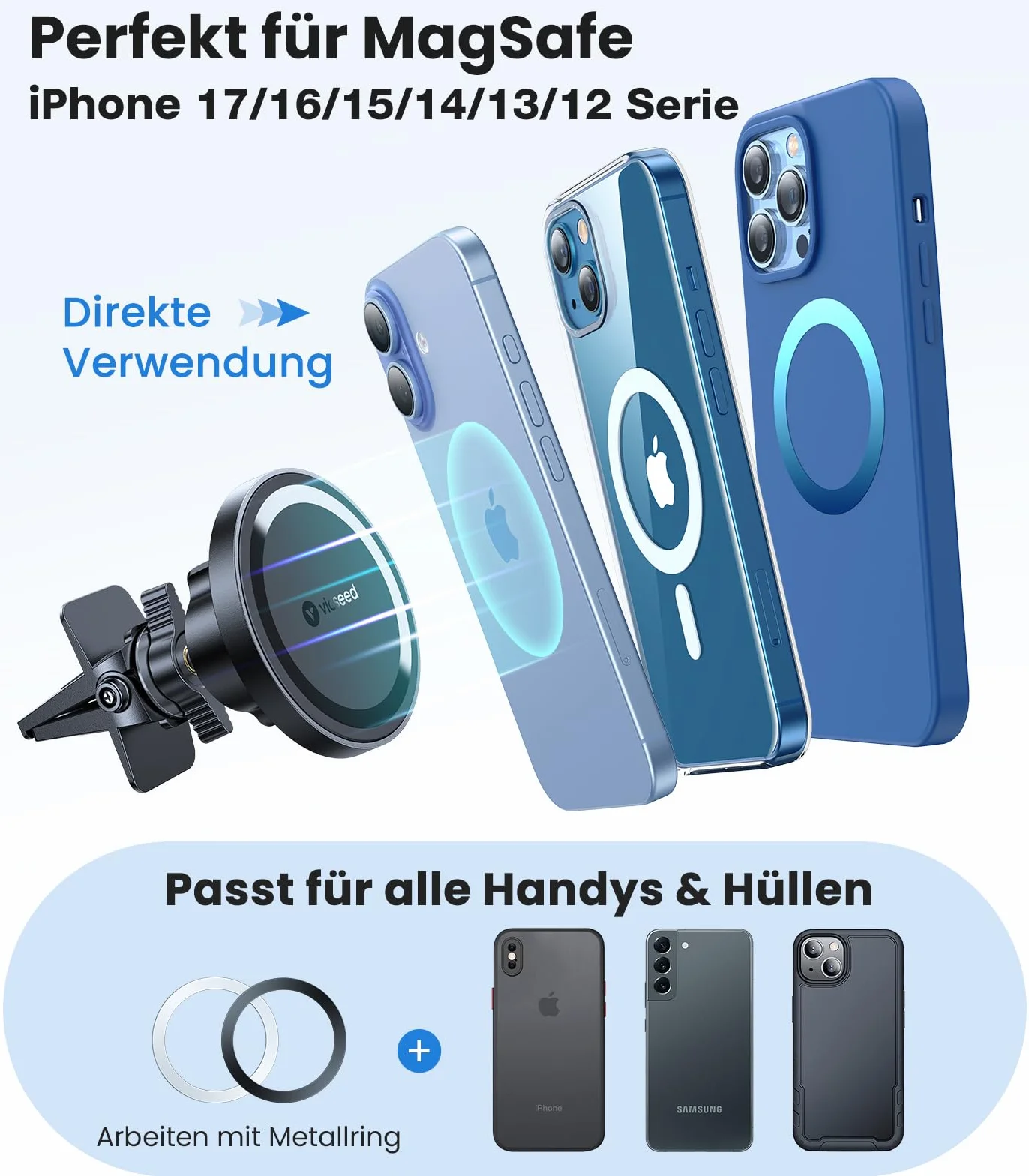 VICSEED Magnetyczny uchwyt na telefon komórkowy do samochodu Magsafe silny magnes N55 kompatybilny iPhone 15 14 13 12 Pro Max Samsung S24 S23