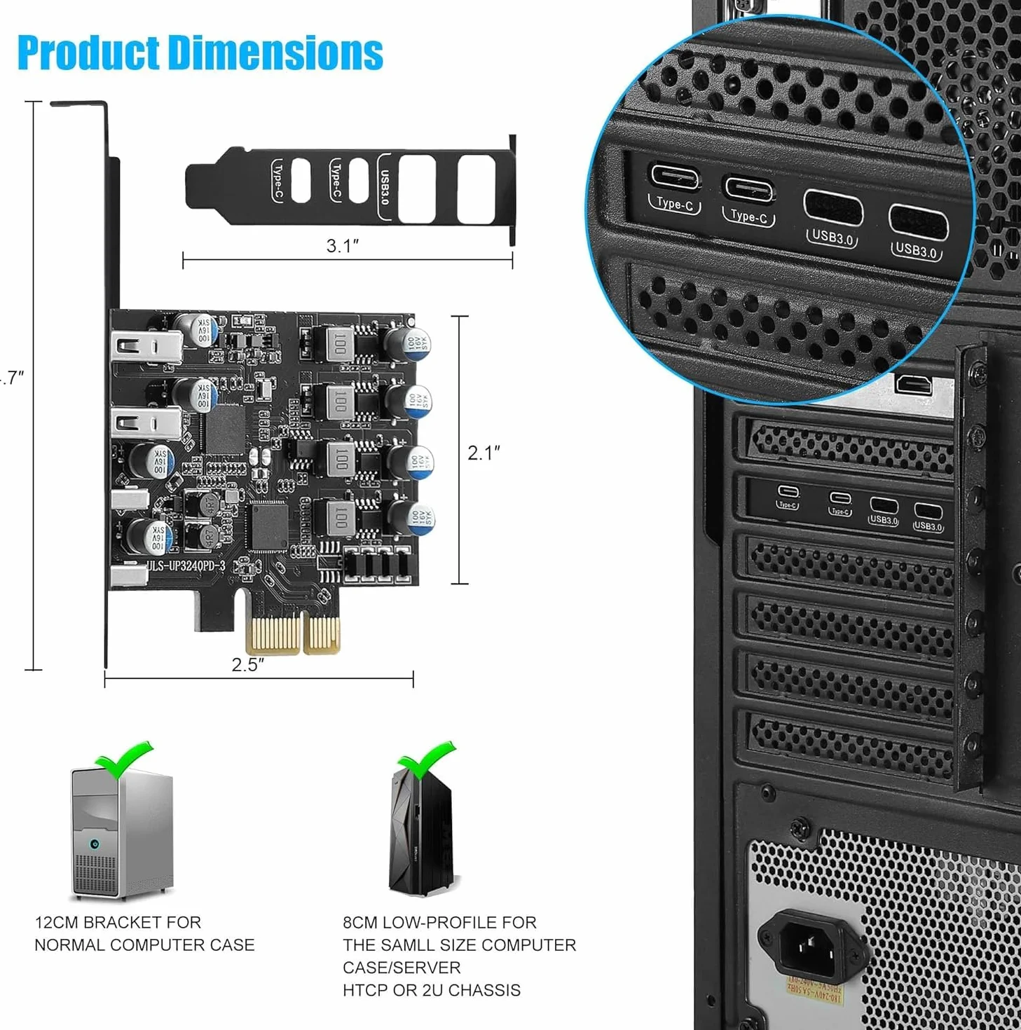 Karta PCIe USB z Power Delivery 25W, PCI Express na USB 3.0 4 porty (2x Type A + 2x Type C), szybkie ładowanie, Low Profile