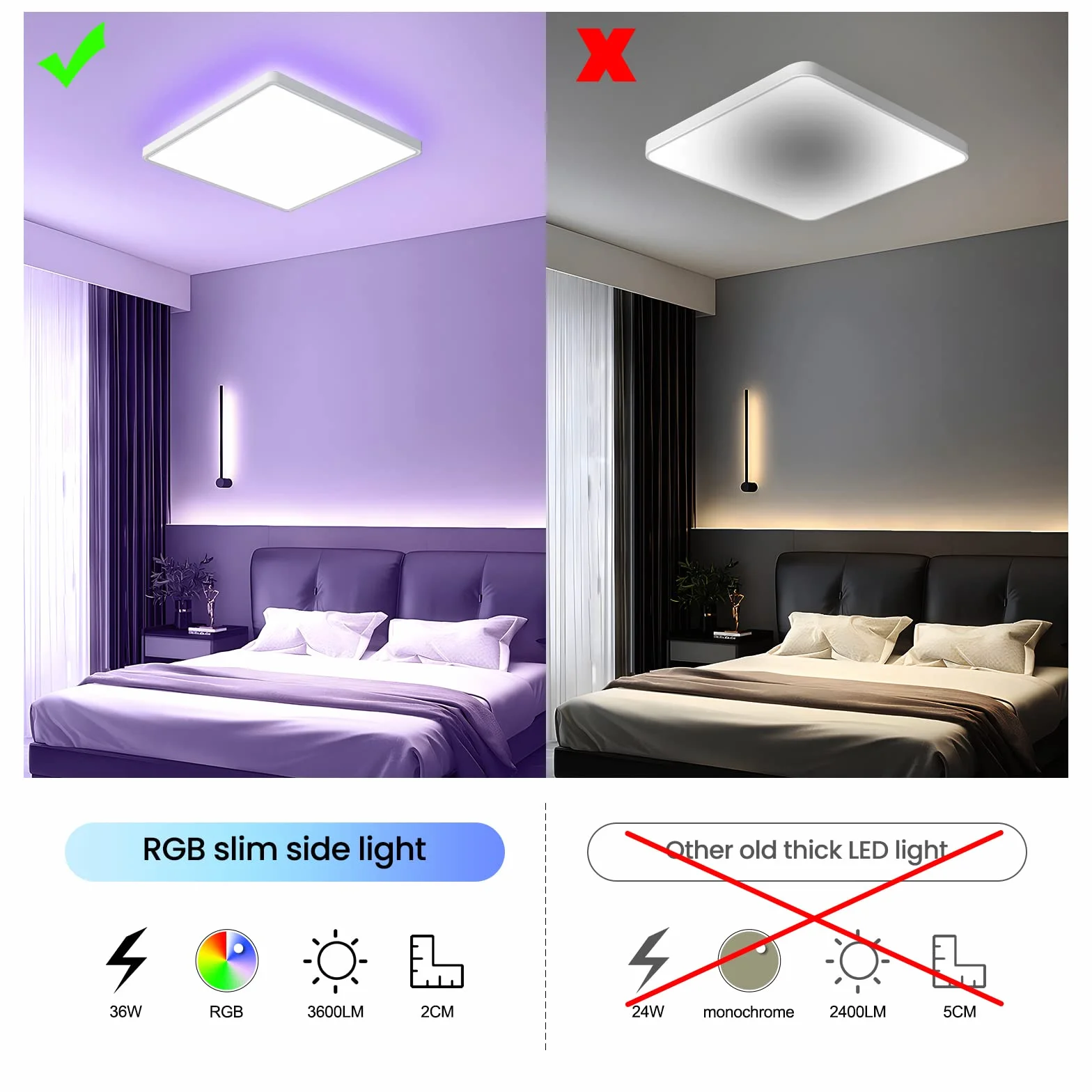 OTREN Sufitowa oprawa oświetleniowa LED z pilotem zdalnego sterowania, 36 W, 3600 lm, 3000 K-6500 K, ściemniane podświetlenie RGB, kwadratowa podtynkowa, lampa sufitowa do salonu, sypialni, jadalni