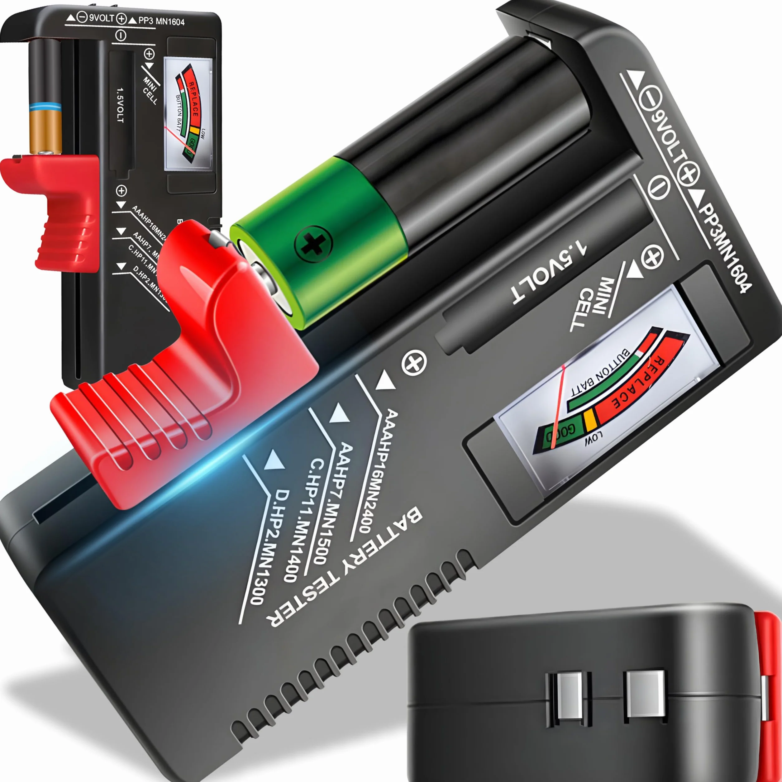 Retoo Analogowy tester baterii AAA AA CR guzikowa 1,5 V 3,7 V 9 V wskaźnik stanu ładowania czarny