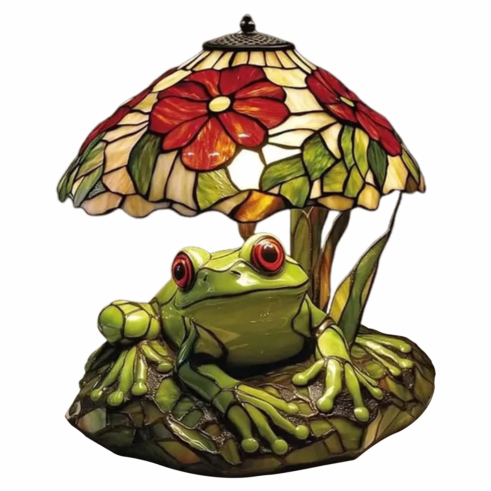 Lampa Witrażowa - Żabie Oświetlenie LED do Czytania | Żabia Lampa Stołowa - do Stołu Sypialni Biura Salonu i Sypialnianej Szafki