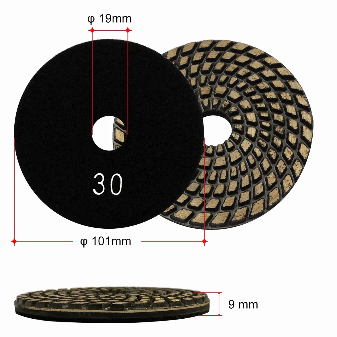 Metalowe diamentowe podkładki polerskie 10 cm – szlifierka na sucho lub na mokro, płytka kamień, marmur, beton, ceramika, szkło, 3 zestawy