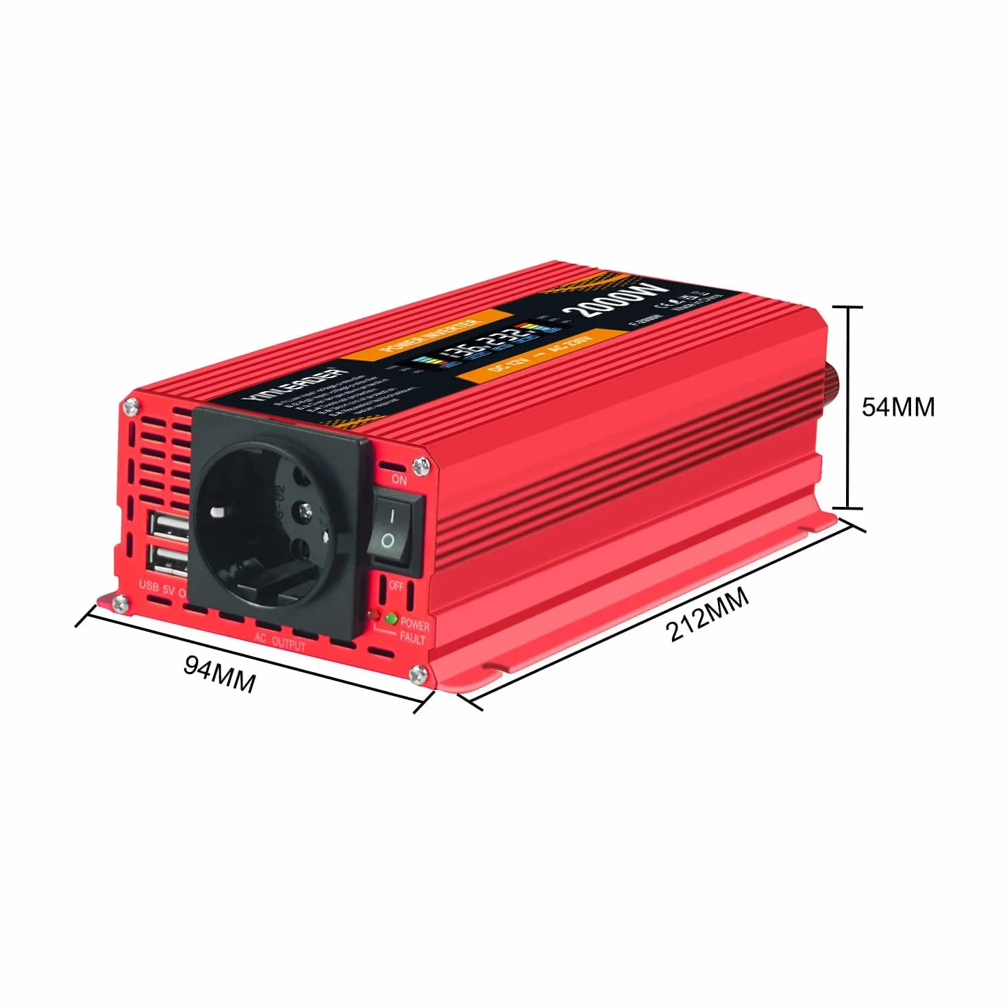 Przetwornica napięcia Power Inverter 12V 220V 850W 2000W z wyświetlaczem LCD 2 USB