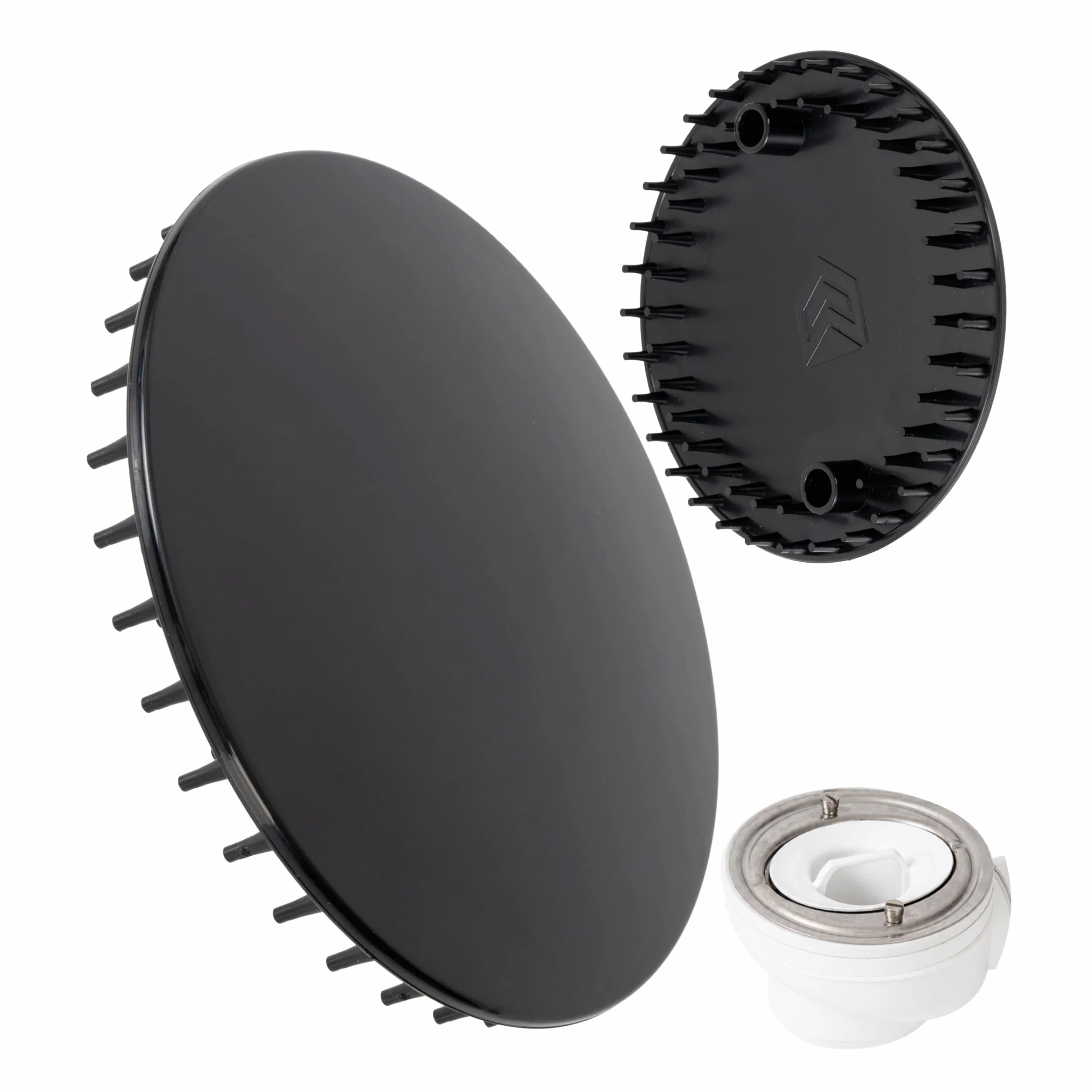 Osłona odpływu prysznicowego, Ø 112 mm, kompatybilna z zestawem odpływowym Viega Tempoplex rok produkcji 2001-2006, pasuje do modelu 6958.99, czarny ABS ASA, otwór odpływowy do brodzika, zestaw pokryw
