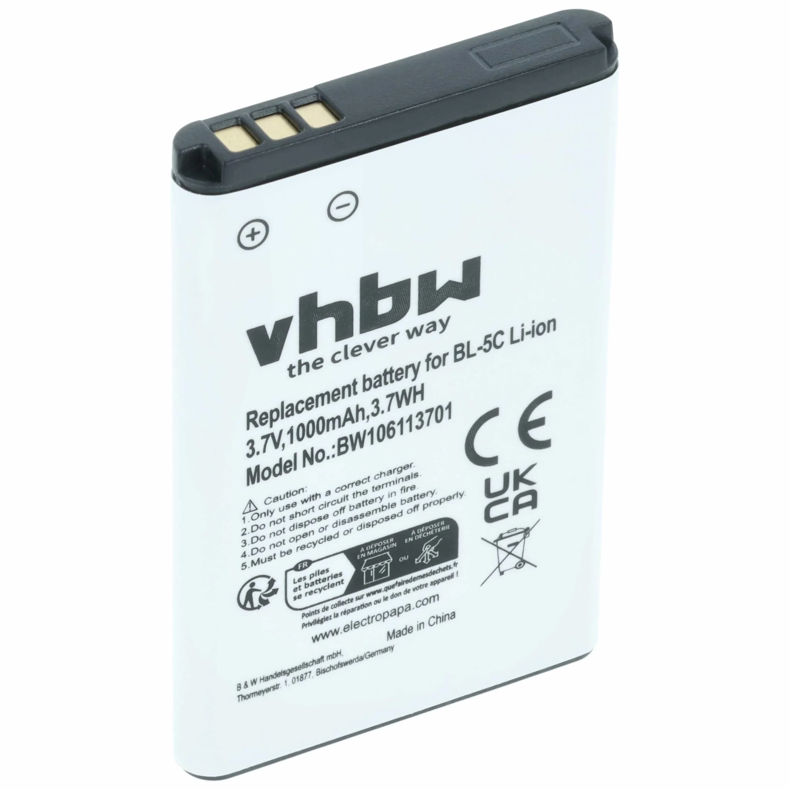 vhbw Bateria kompatybilna z Nokia 100 101 106 Dual SIM 1100 1101 1110 1110i 1111 1112 1600 telefon komórkowy 1000 mAh 3,7 V Li-Ion