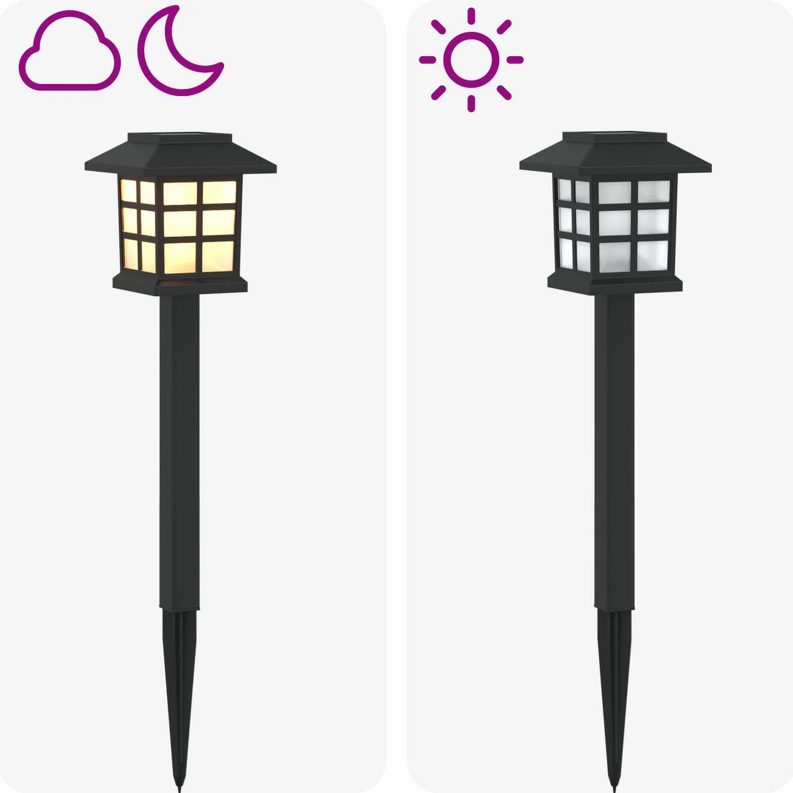 vidaXL Zewnętrzne lampy solarne ze szpikulcem podłogowym 24 szt. 38,5 cm PP, nowoczesne solarne światła z palikiem, odporne na warunki atmosferyczne do oświetlania ogrodu i trawnika