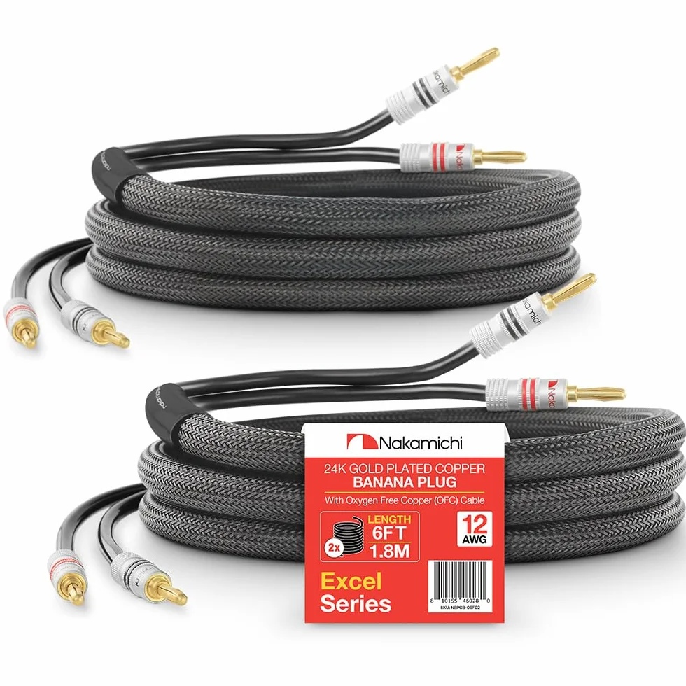 Nakamichi Excel Series pozłacane wtyki bananowe 12AWG 99,9% miedź beztlenowa OFC 2-pak