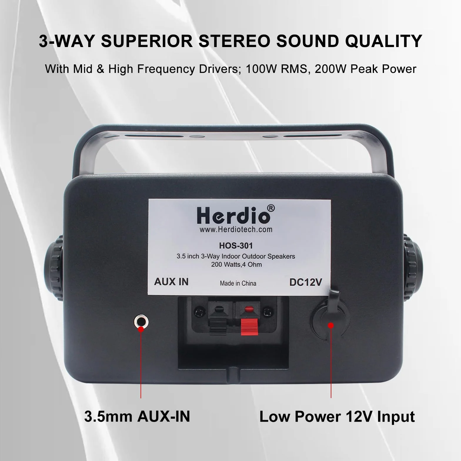 Herdio Głośnik zewnętrzny Bluetooth 3,5" 3-drożny 200 W wodoszczelny, odporny na warunki atmosferyczne do użytku na zewnątrz patio ogród taras łódź restauracja (1 para'