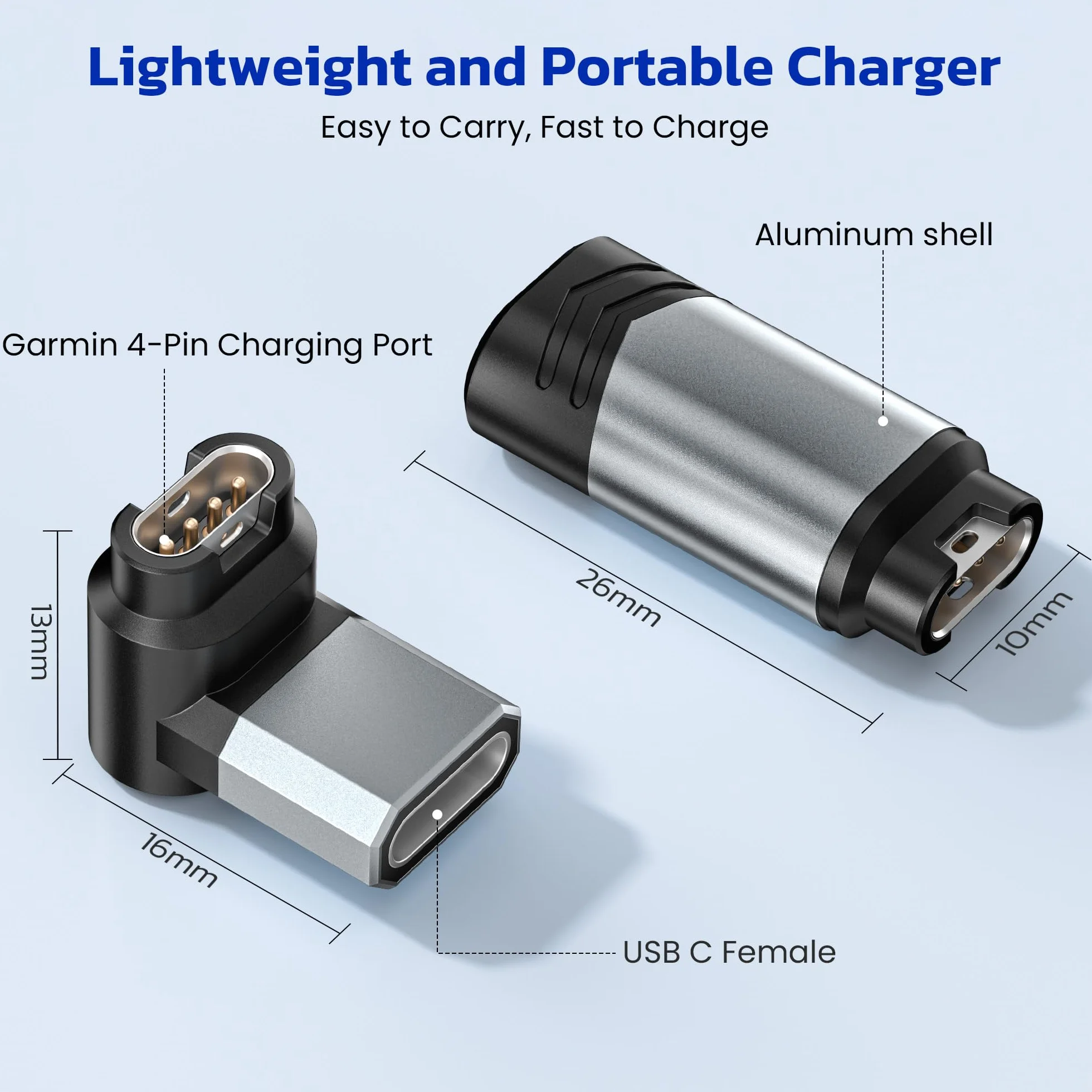 RUXELY Adapter USB C na Garmin 90 stopni, do zegarka Fenix 8 7S 7 6X Pro Solar, Venu 3, Epix Pro, Forerunner 45 265 945 965, Instinct 2x, Approach S62 S70