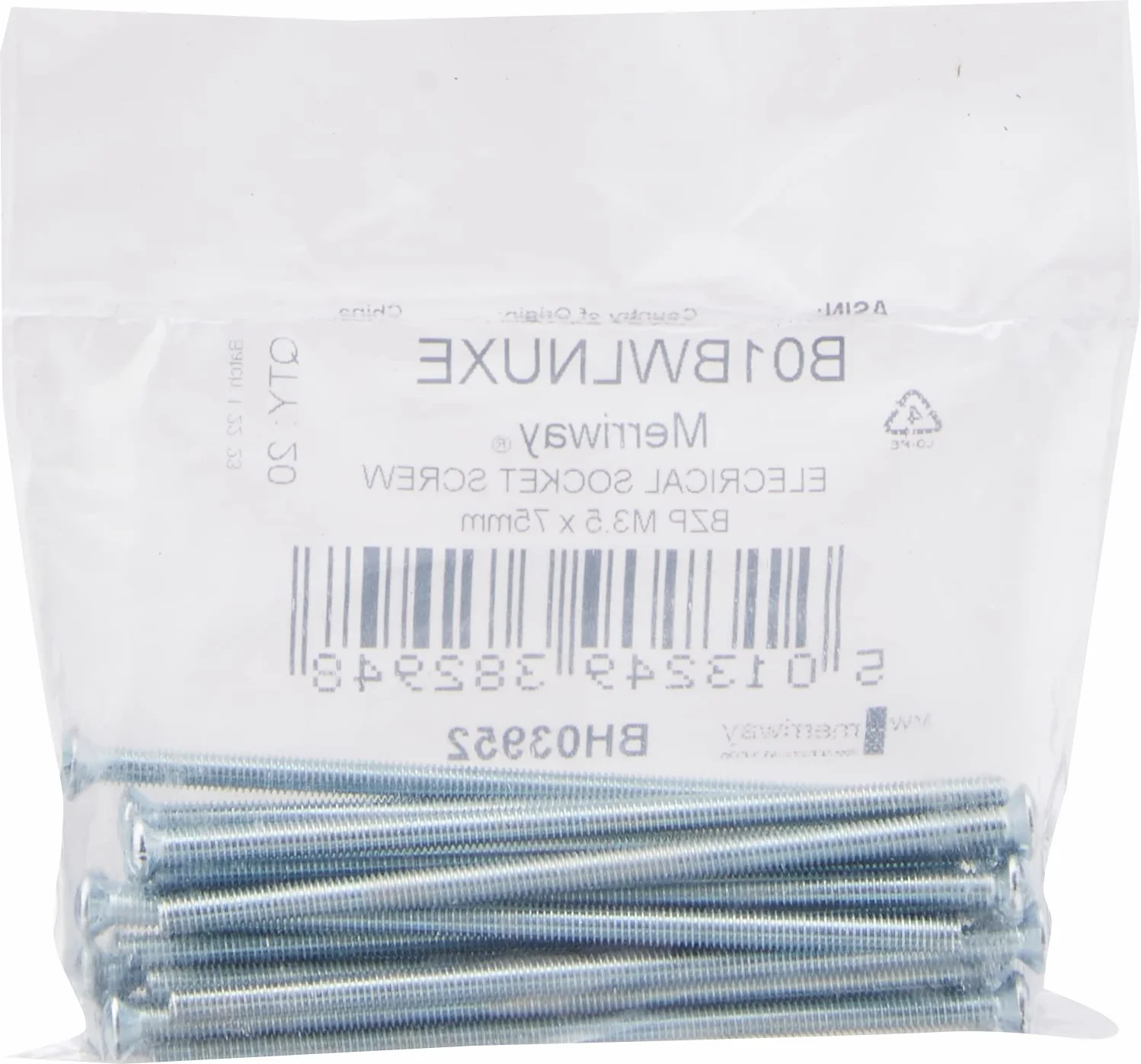 Merriway BH03952 M3,5 x 75 mm 3 cale BZP podniesiony CSK wtyczka elektryczna przełącznik maszynowa śruba - 20 sztuk