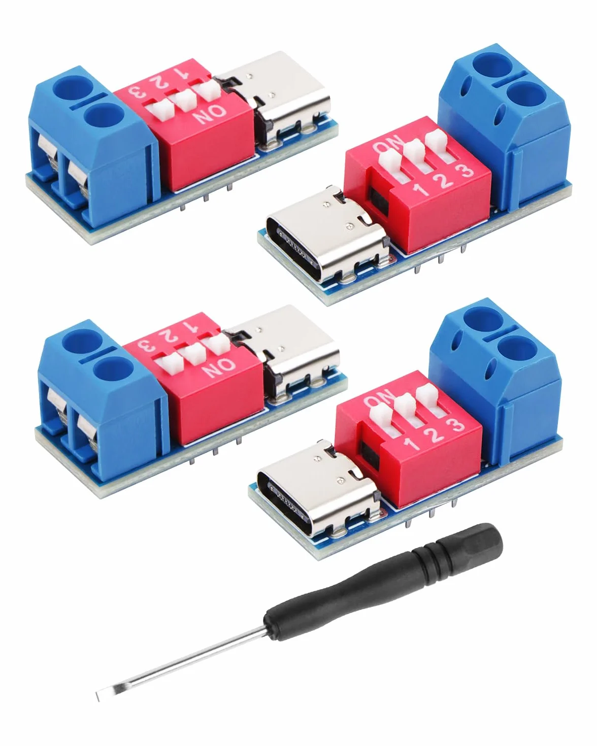 GELRHONR USB C PD Trigger Module, PD/QC Decoy Board Snelopladen, Type-C naar 5V/9V/12V/15V/20V met Aanpasbare Spanning, voor Elektronische Tests, DIY (Verpakking van 4 stuks)