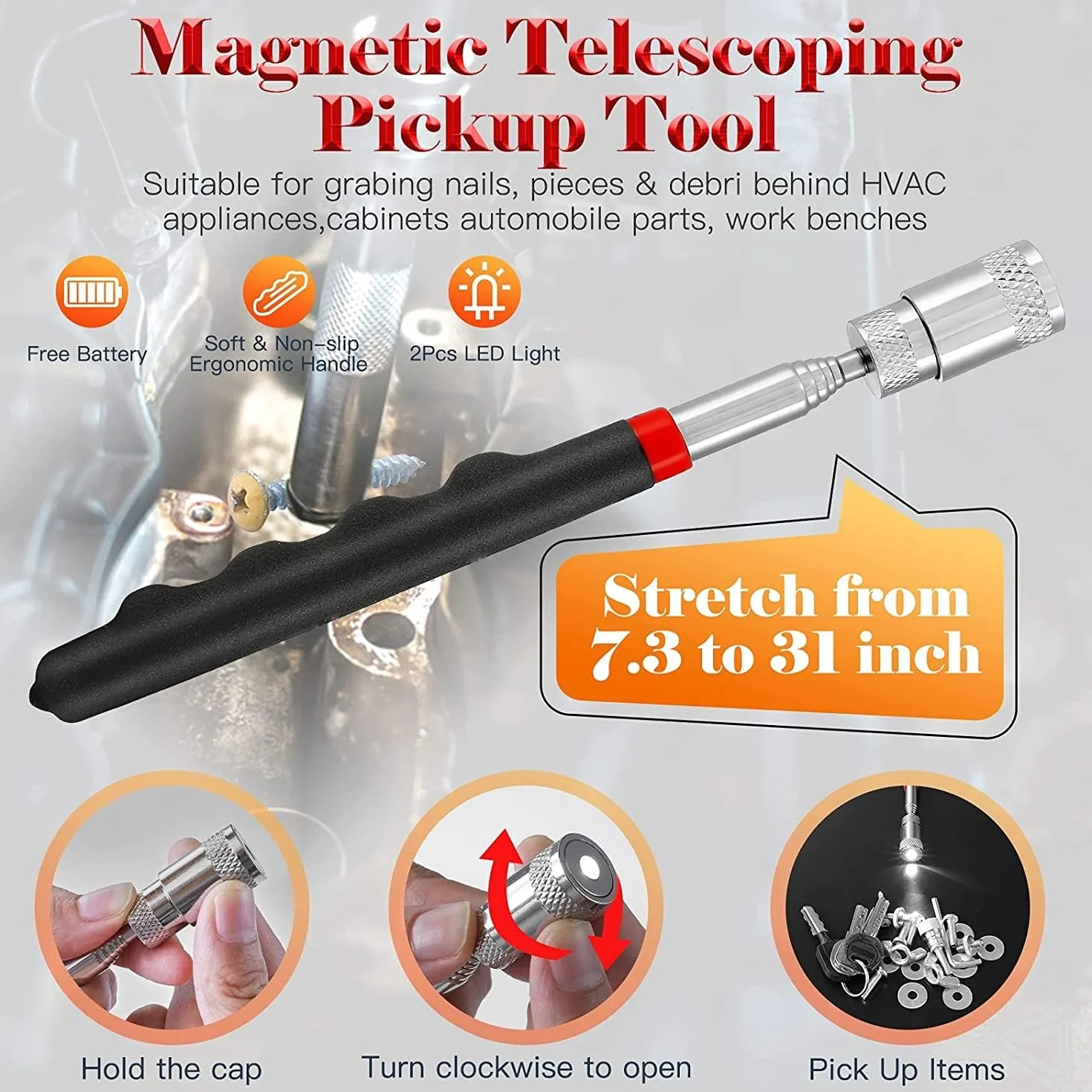 11-częściowy zestaw długich haczyków i picków, zestaw narzędzi samochodowych z lusterkiem inspekcyjnym i magnetycznym narzędziem teleskopowym - precyzyjny skrobak