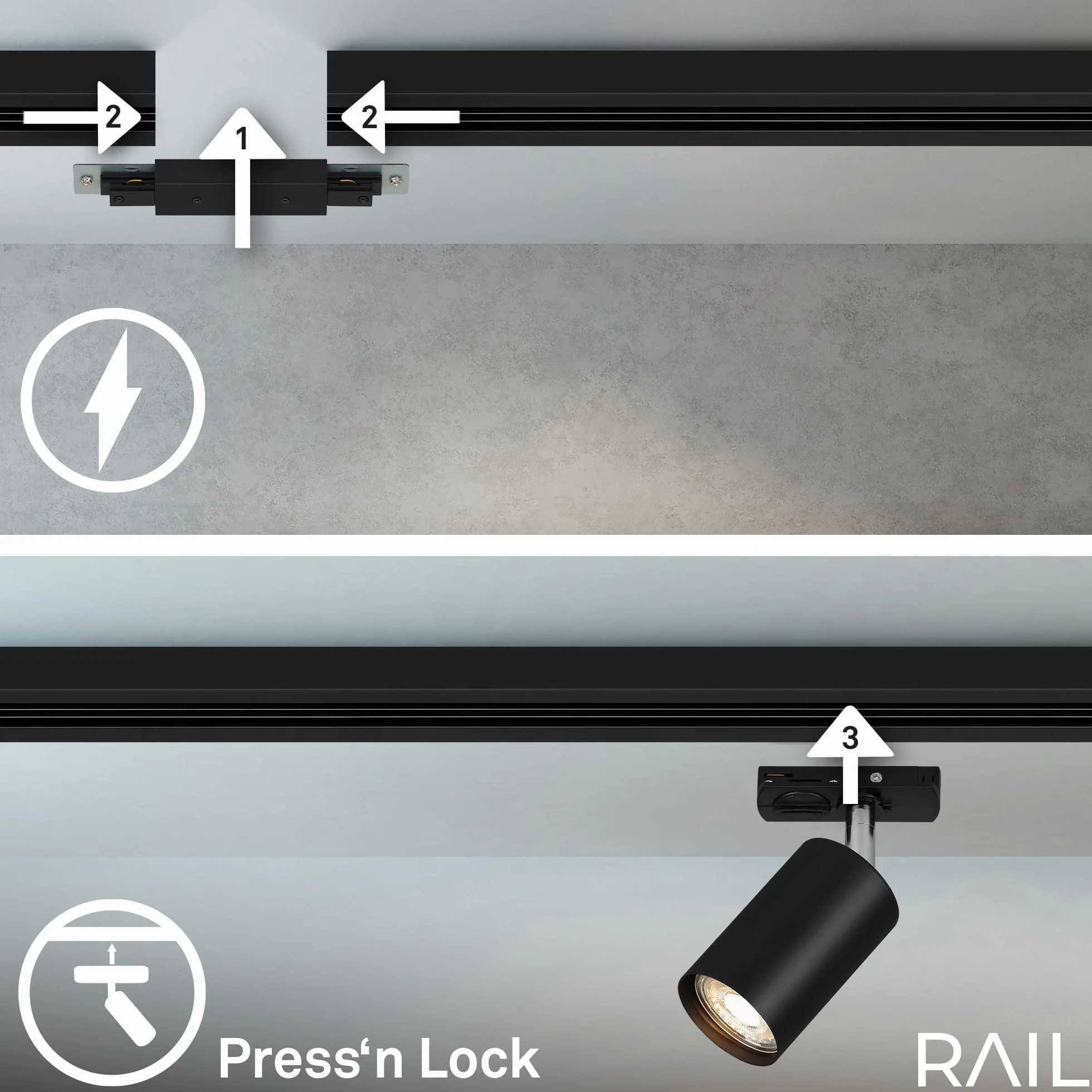 BRILONER - System szyn szynowych, kompletny zestaw, 4x GU10 reflektory obrotowe, 2x GU10 zawieszenia, kształt L, system szyn oświetleniowych do sufitu, szyna punktowa, lampa sufitowa, reflektor