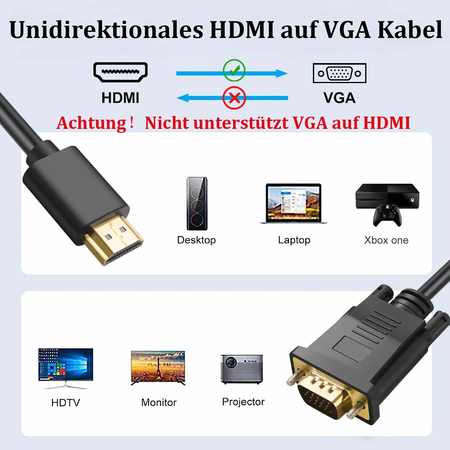 Kabel HDMI na VGA 1M kompatybilny z Raspberry Pi Roku laptopem monitorem projektorem HDTV