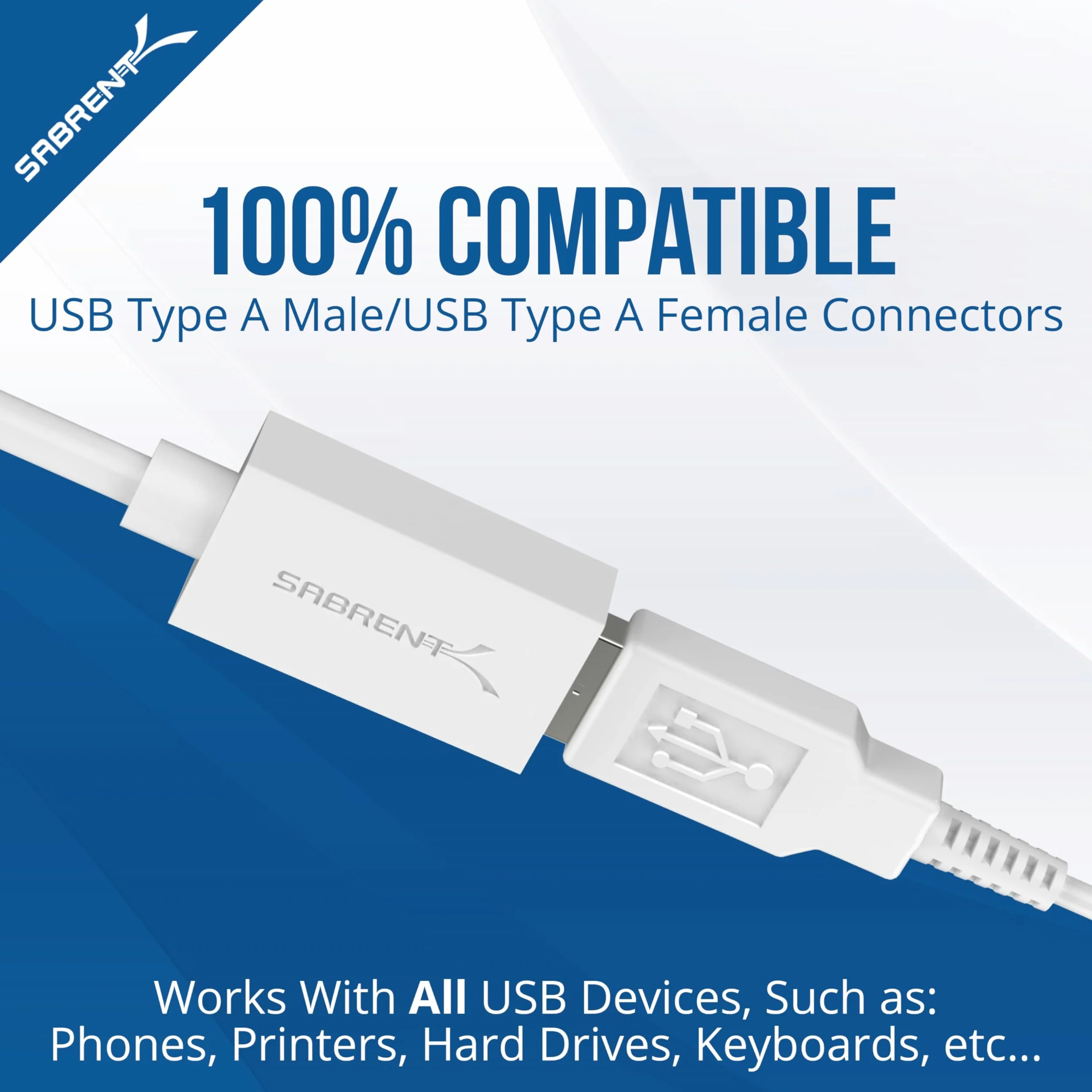 Sabrent Kabel przedłużający USB 3.0 A-męski na A biały 3 stopy CB-303W