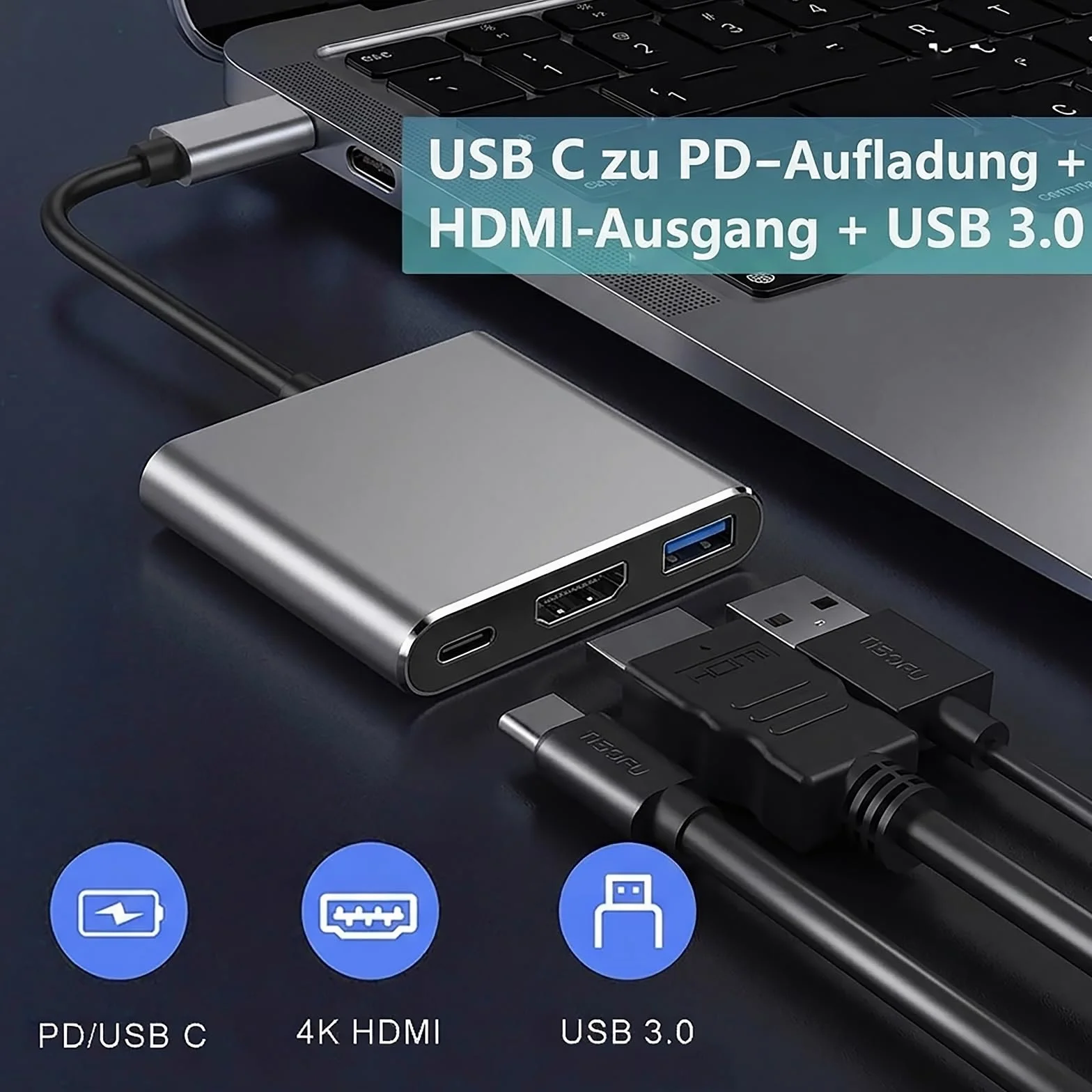 Adapter USB C na HDMI 4K 30 Hz Multiport Hub 100 W PD USB 3.0 do MacBook Pro/Air iPad Pro Samsung S24/S23 Surface HP